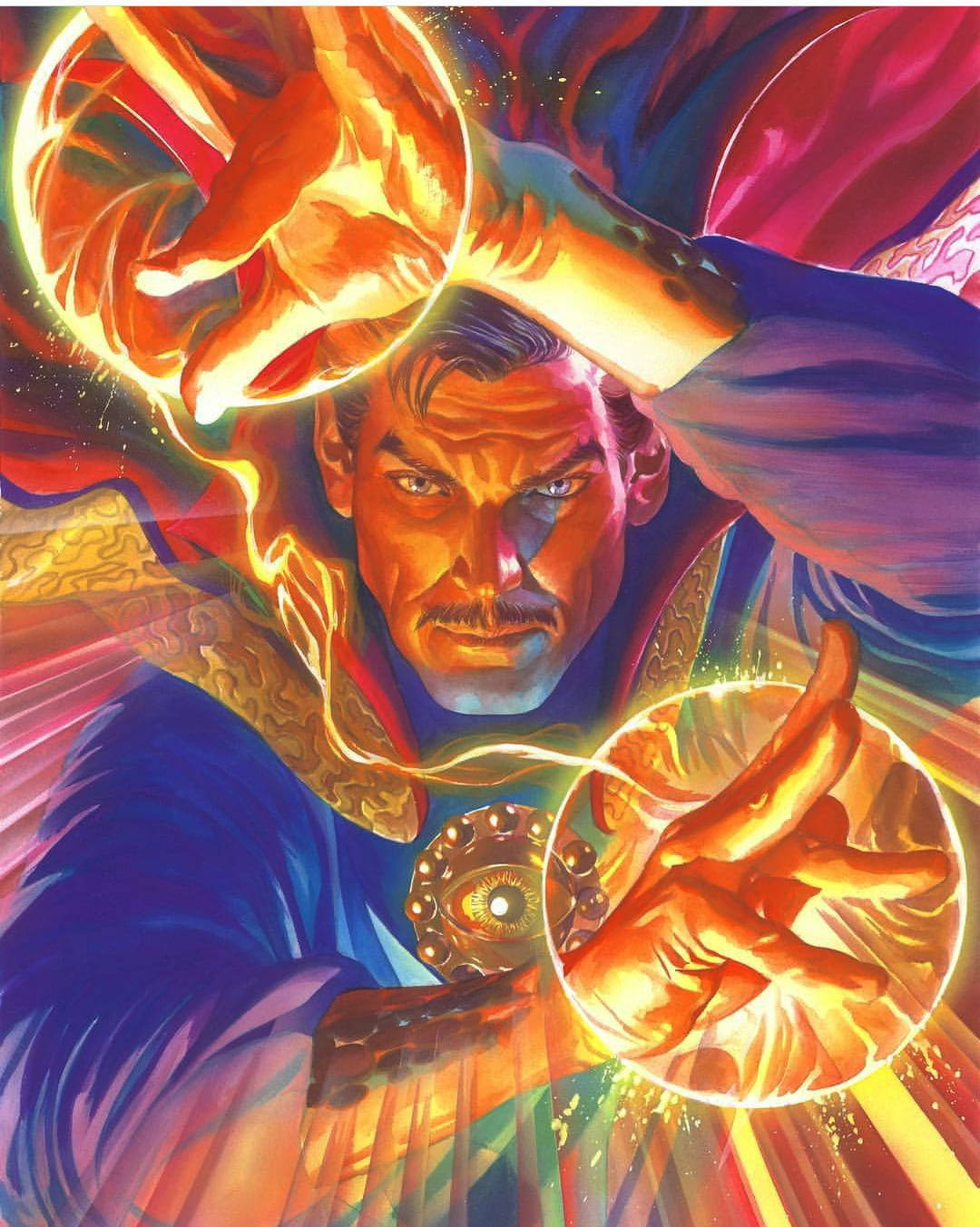 Dr Strange, glowing orange energy, cosmic background, HD Phone Wallpaper