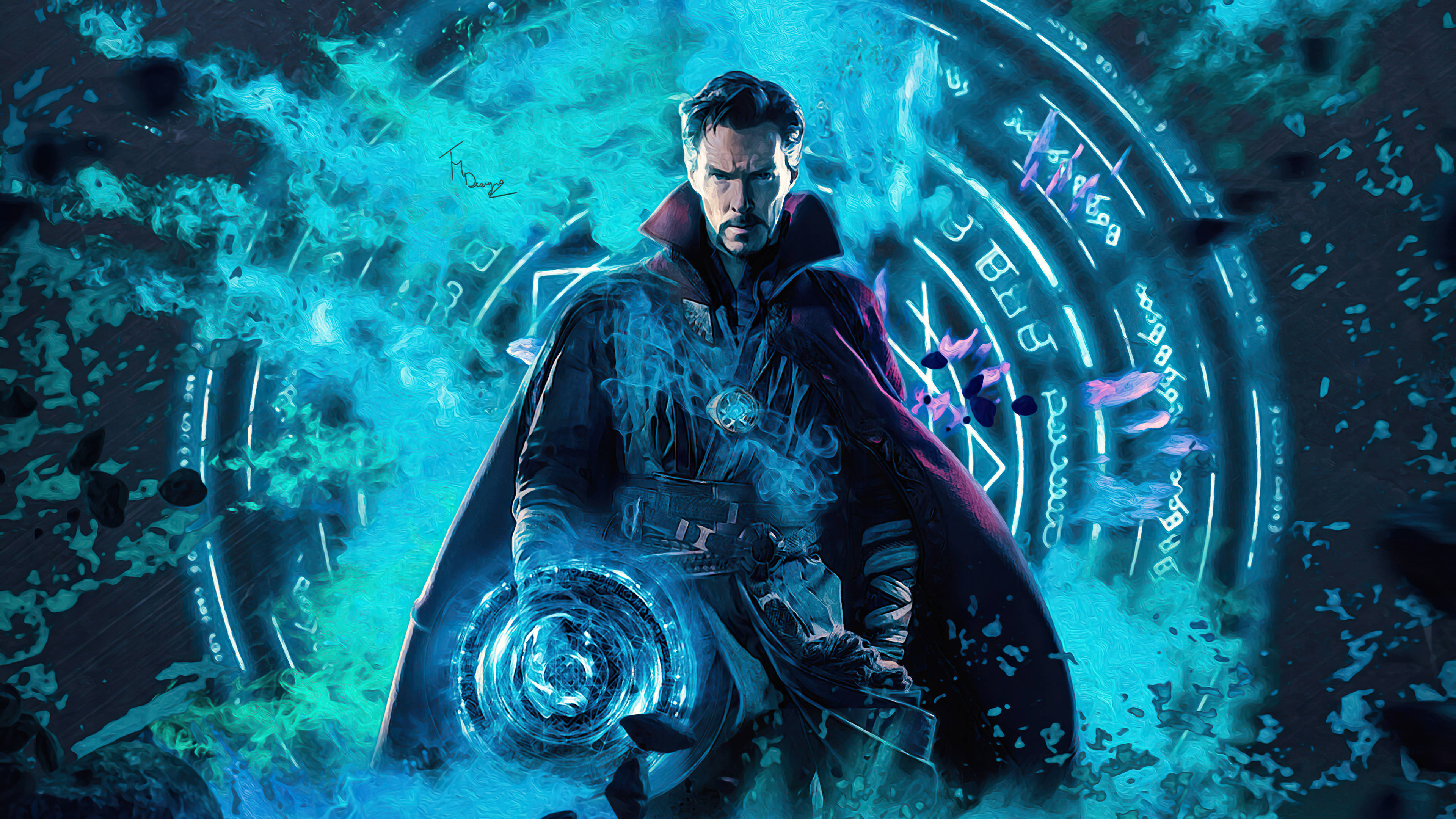 Dr Strange, mystical portal, glowing blue energy, 4K Desktop Wallpaper