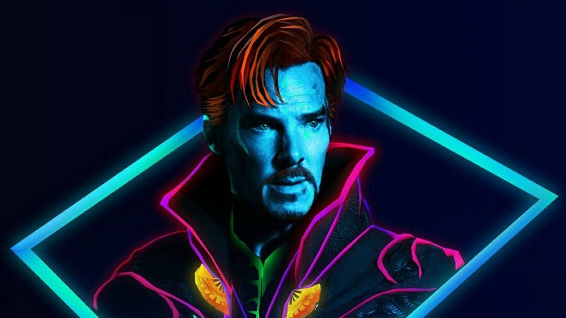 Dr Strange, blue violet highlights, neon outlines, Full HD Desktop Wallpaper