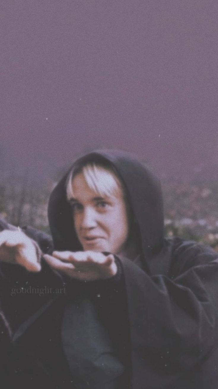 Draco Malfoy, hooded robe, hazy purple background, HD Phone Wallpaper
