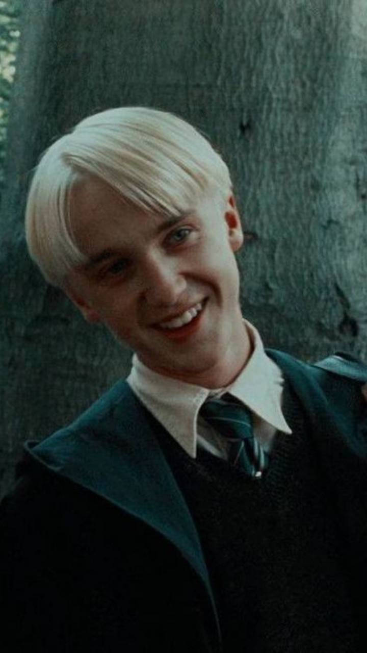 Draco Malfoy, platinum blonde hair, textured tree trunk, HD Phone Wallpaper