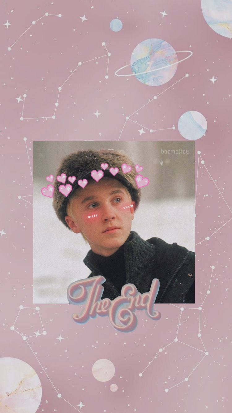 Draco Malfoy, pink hearts, cosmic constellations, HD Phone Wallpaper