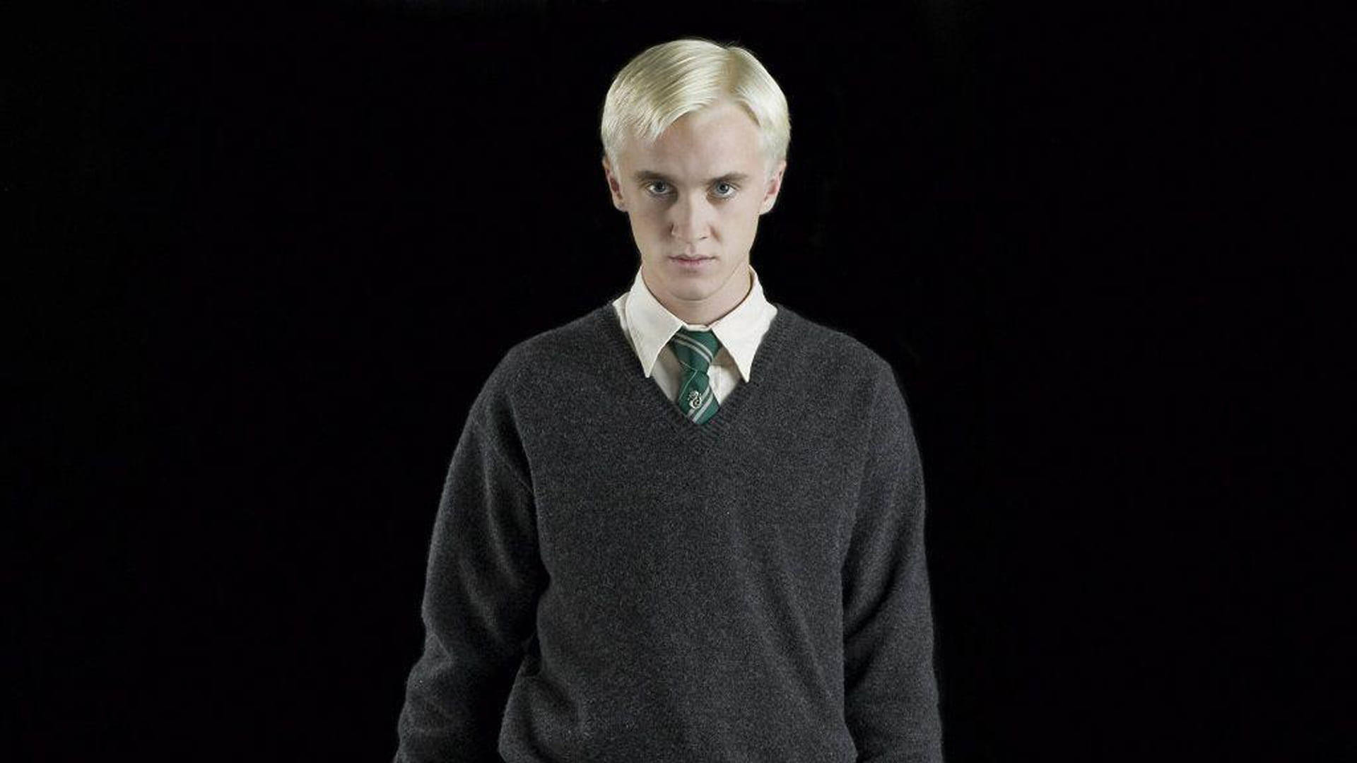 Draco Malfoy, platinum blonde hair, dark grey sweater, Full HD Desktop Wallpaper