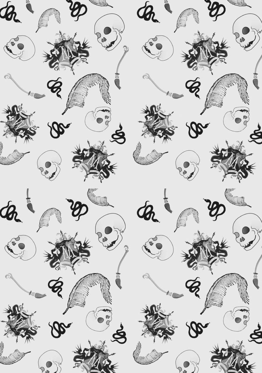 Draco Malfoy, black and white pattern, skulls, HD Phone Wallpaper