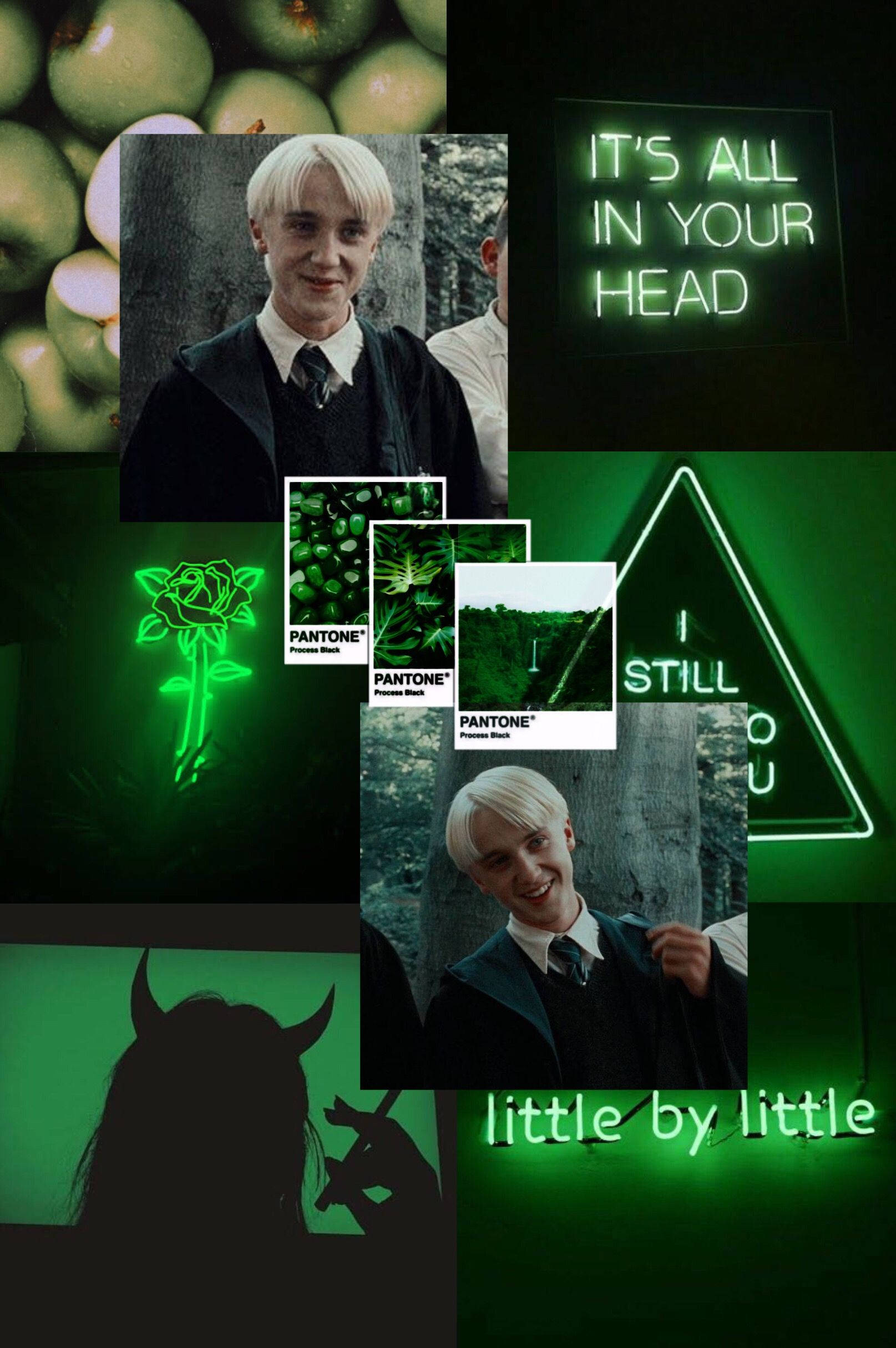 Draco Malfoy, green apple, neon signs, Full HD Phone Wallpaper