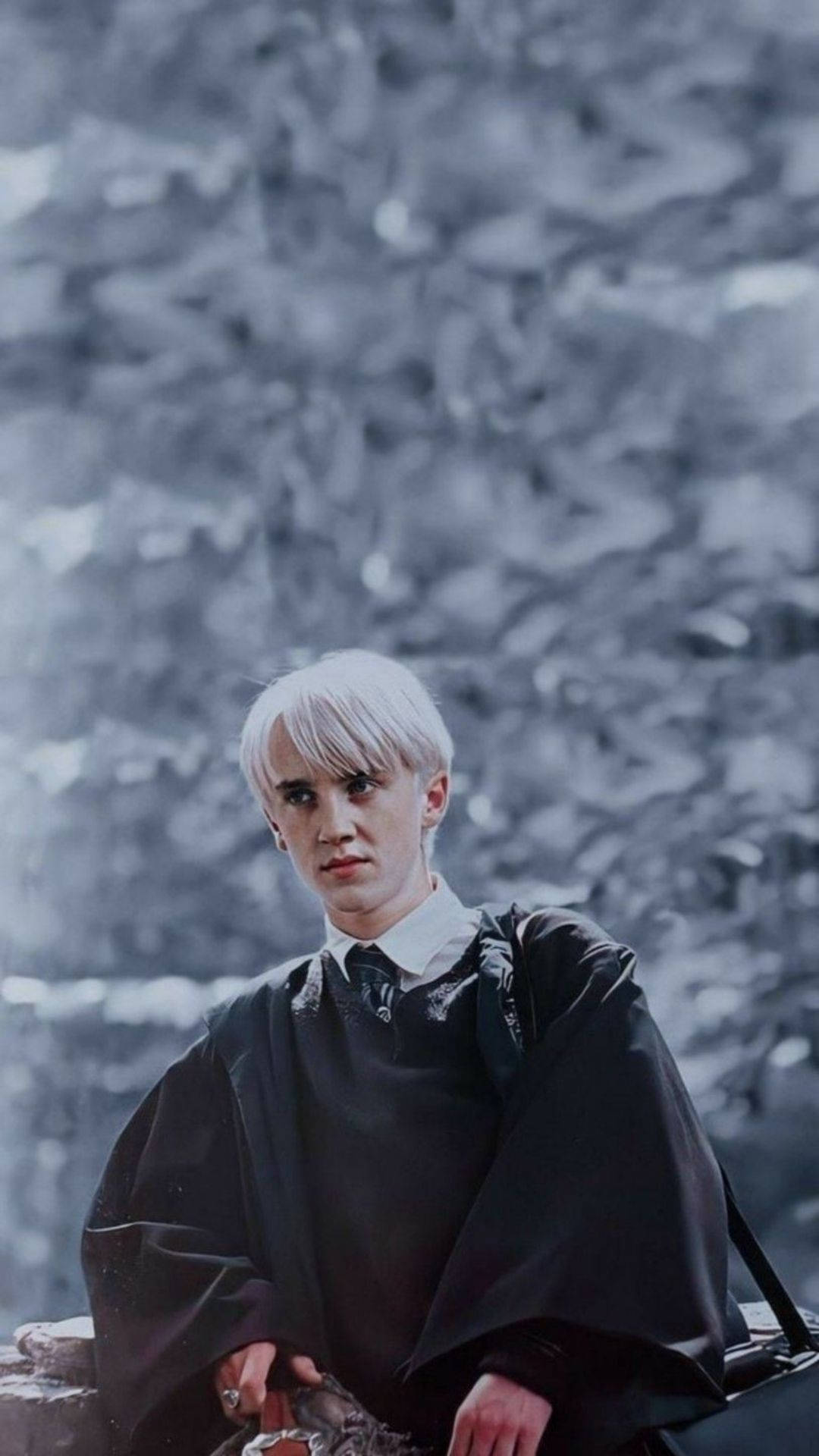 Draco Malfoy, platinum blonde hair, black robe, Full HD Phone Wallpaper