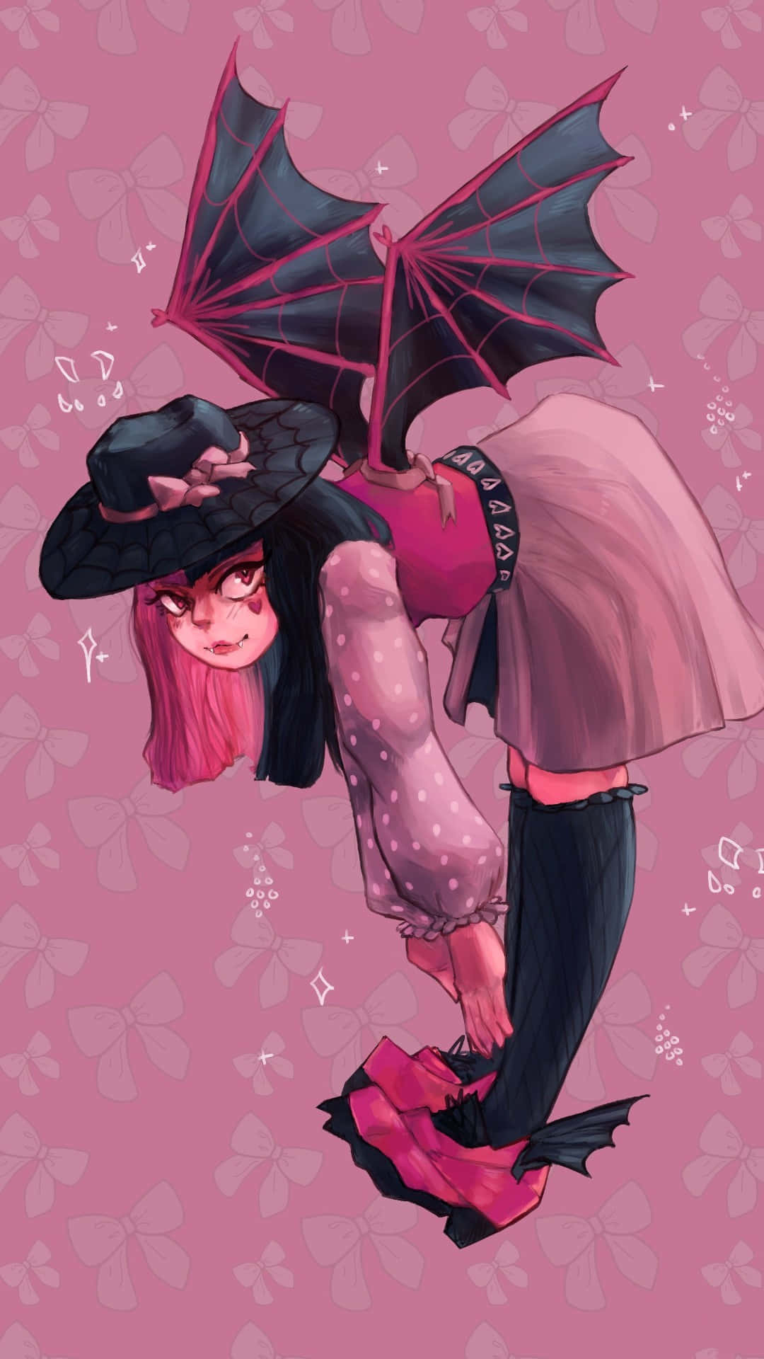 Draculaura, pink-haired anime girl, bat wings, Full HD Phone Wallpaper