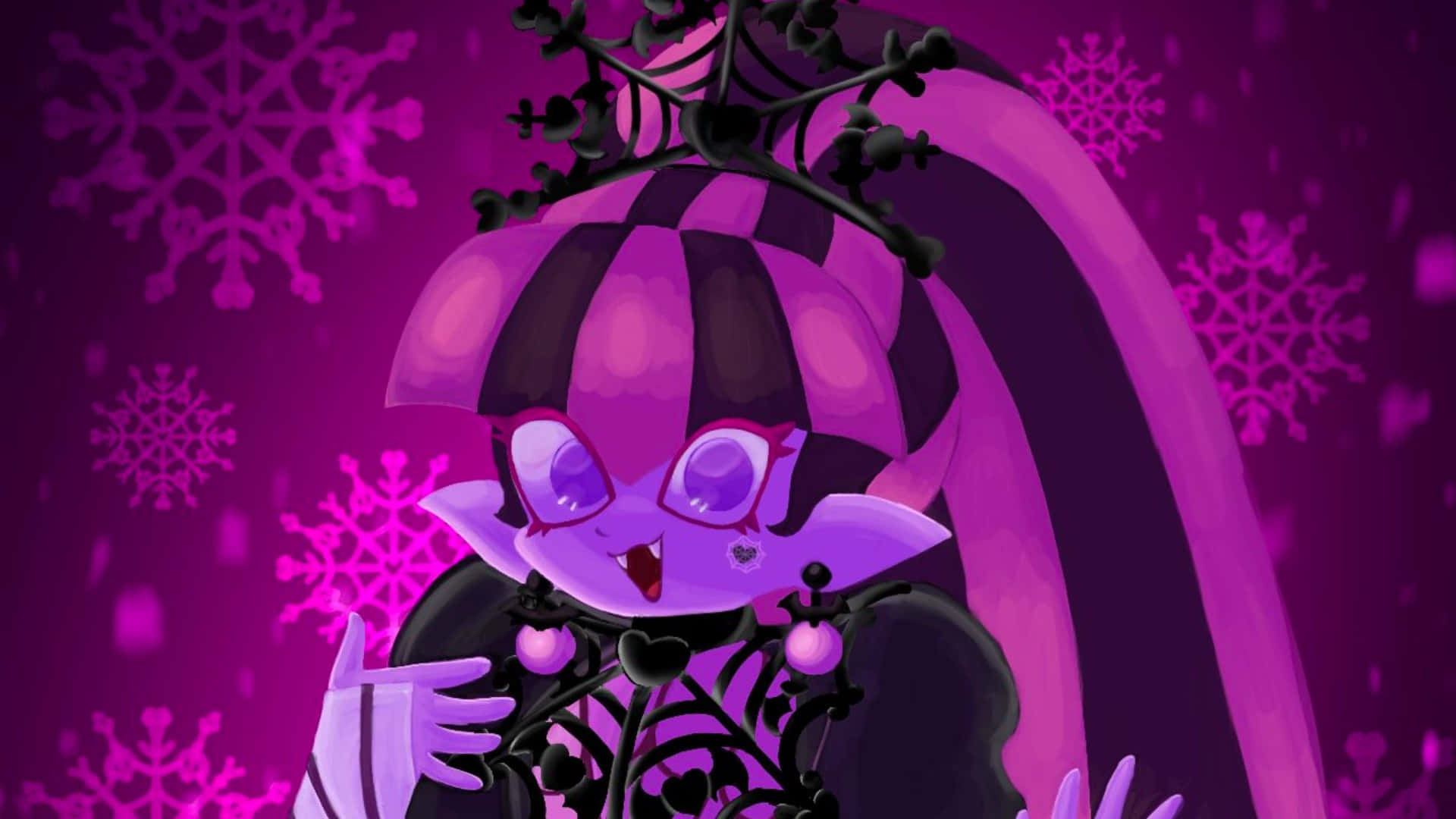 Draculaura, snowflake backdrop, purple cartoon character, Full HD Desktop Wallpaper