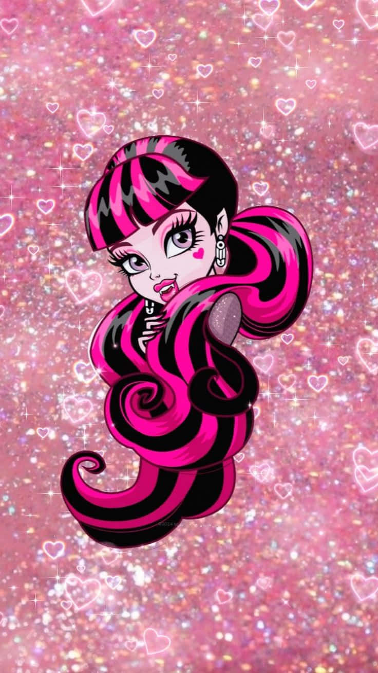 Draculaura, pink and black striped hair, heart-shaped earrings, HD Phone Wallpaper