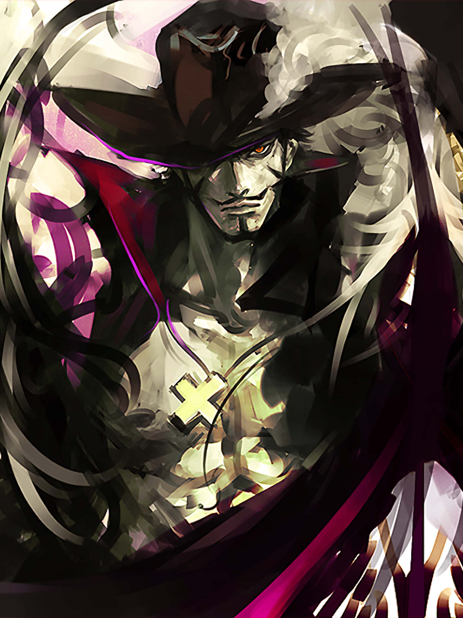 Dracule Mihawk, wide-brimmed hat, glowing eyes, Full HD Phone Wallpaper
