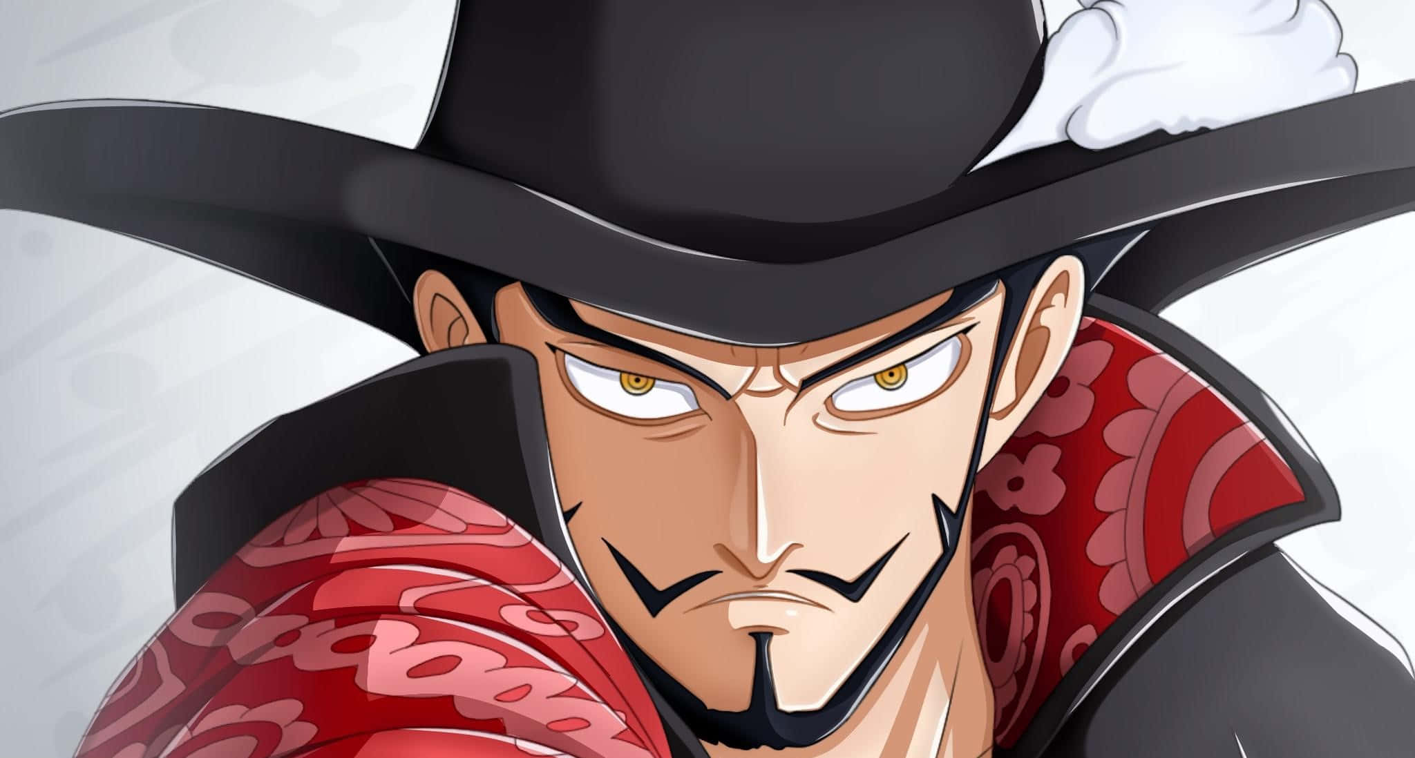 Dracule Mihawk, black hat, red patterned coat, Full HD Desktop Wallpaper