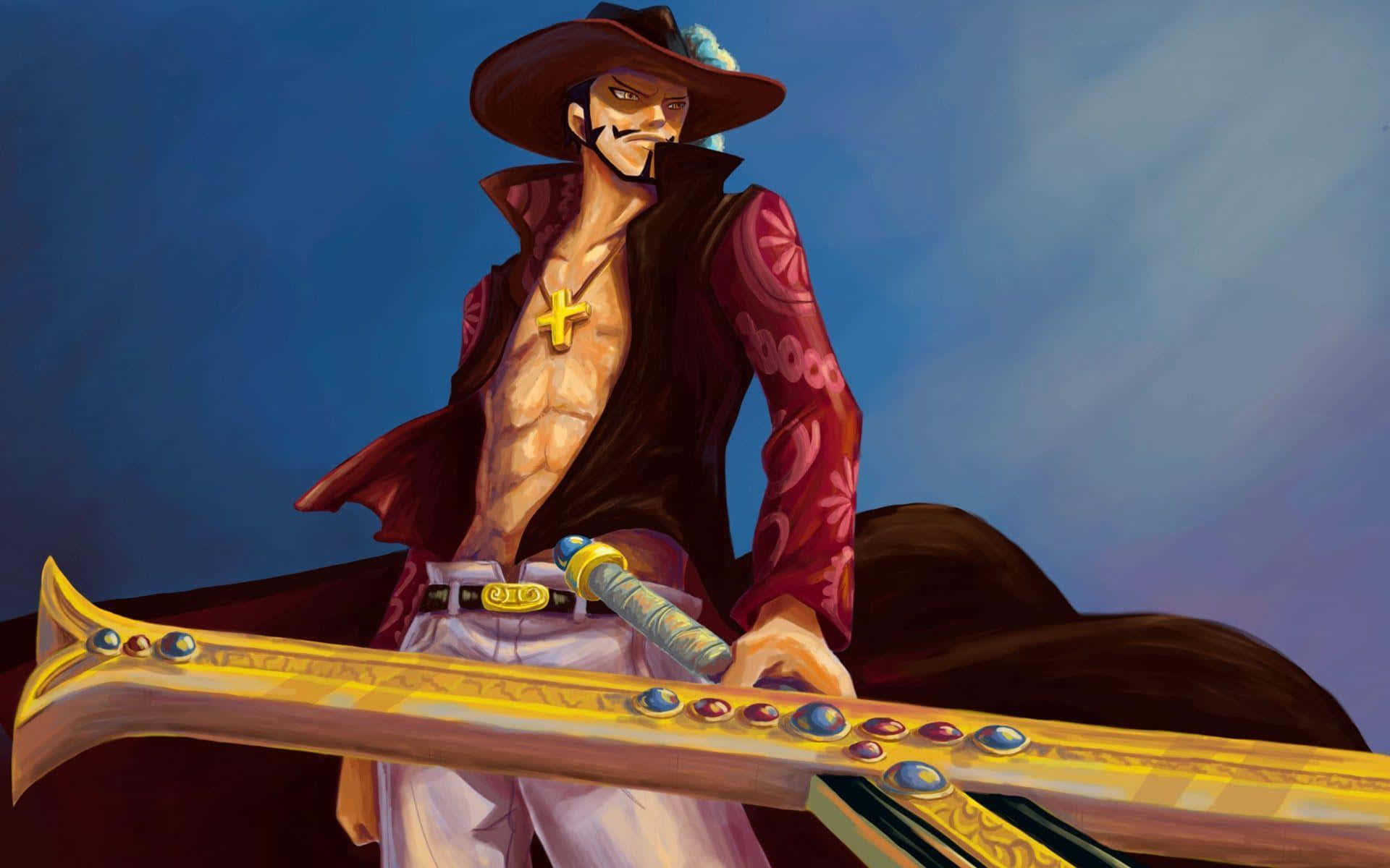 Dracule Mihawk, jeweled sword, gold cross necklace, Full HD Desktop Wallpaper