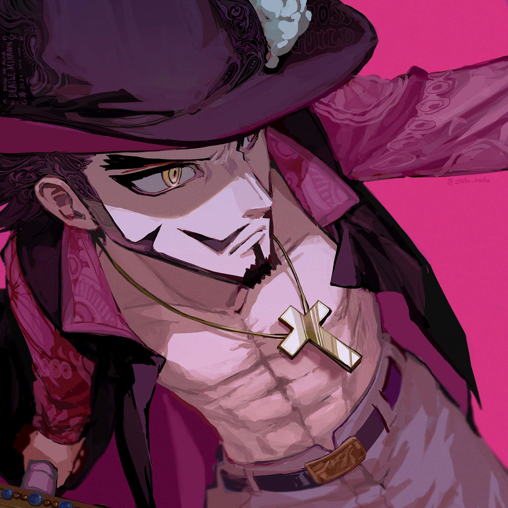 Dracule Mihawk, stylized anime man, wide-brimmed hat, Full HD Desktop Wallpaper