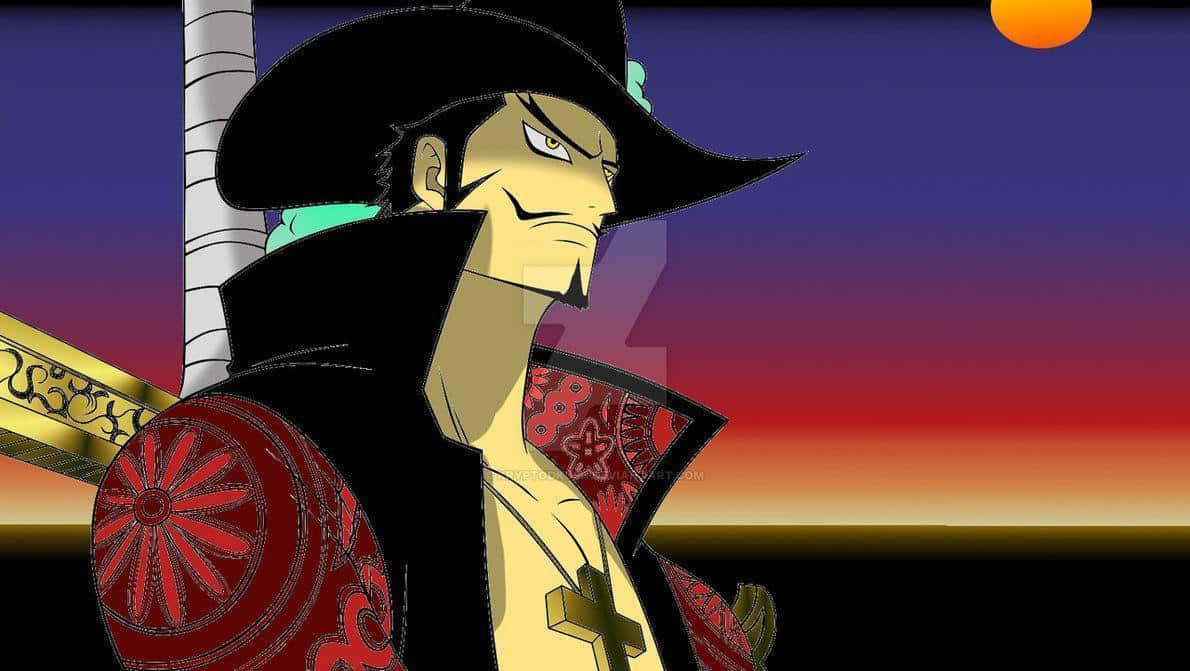 Dracule Mihawk, black hat, red patterned coat, SD Desktop Wallpaper