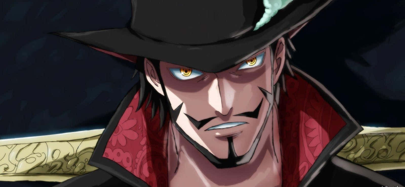 Dracule Mihawk, glowing yellow eyes, black hat, HD Desktop Wallpaper