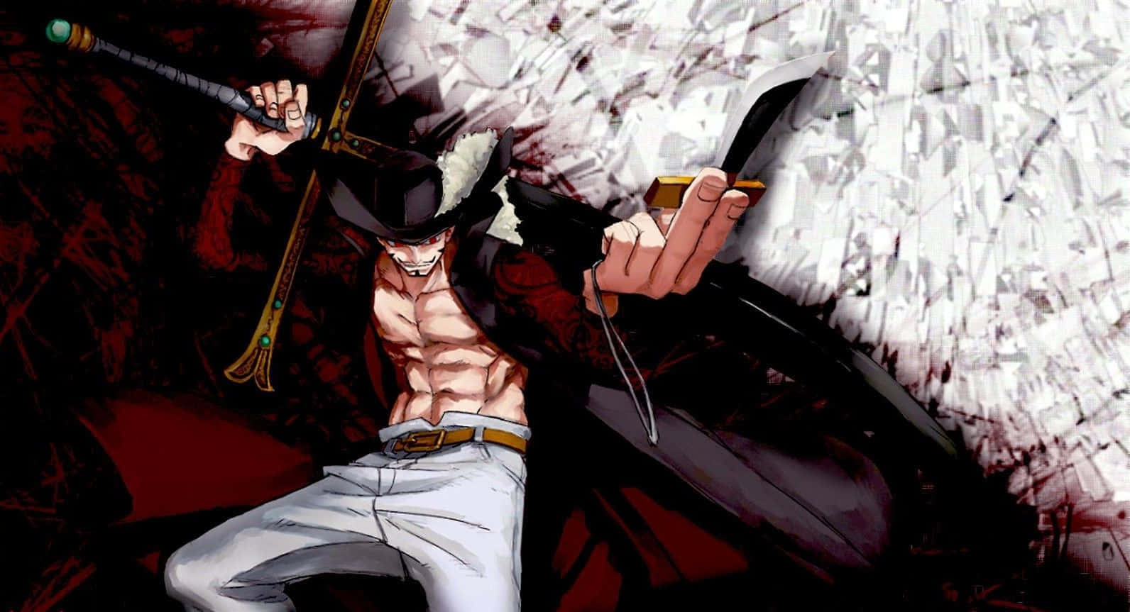 Dracule Mihawk, muscular anime pirate, hat, HD Desktop Wallpaper
