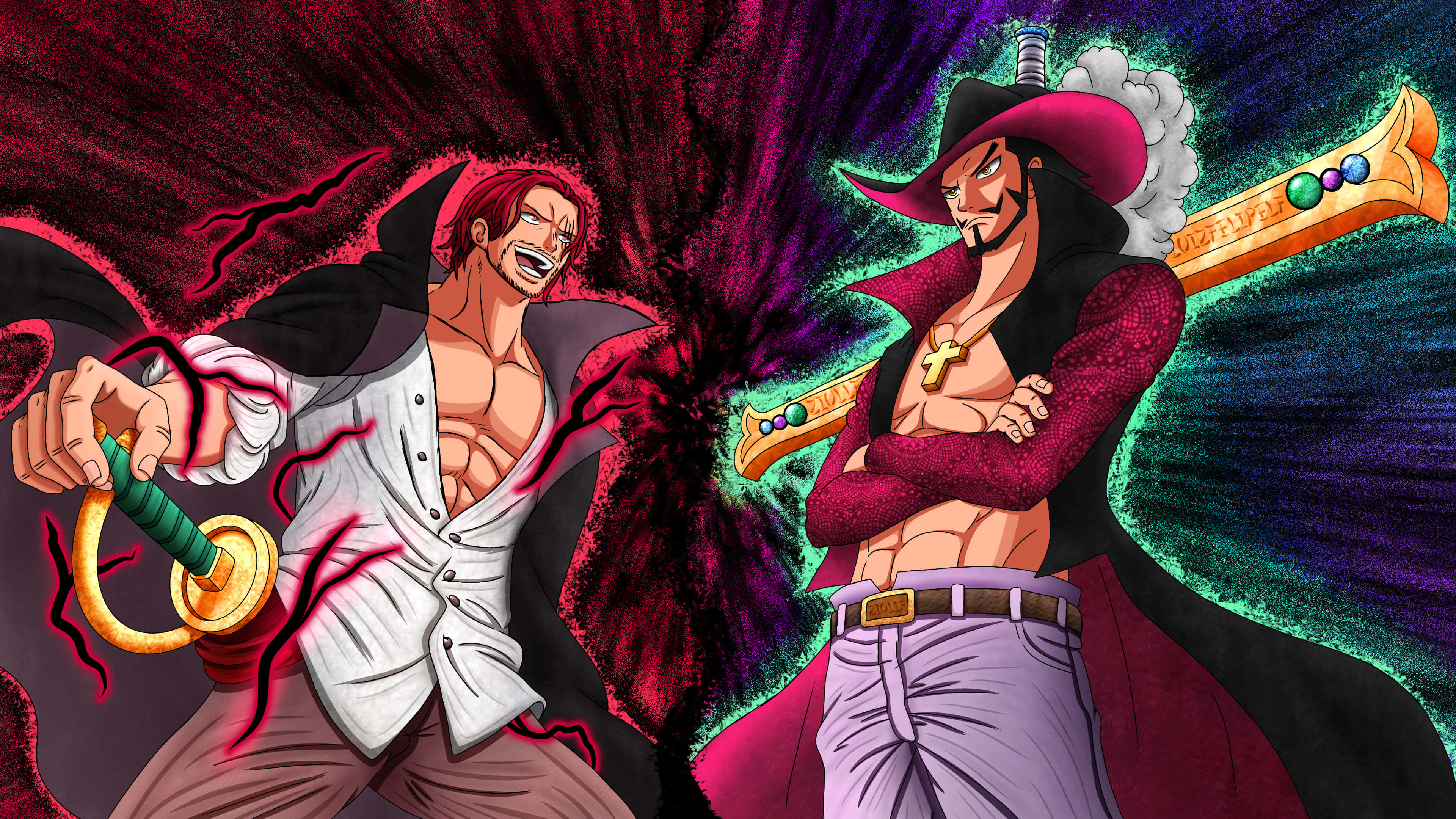 Dracule Mihawk, anime warriors, glowing swords, 4K Desktop Wallpaper