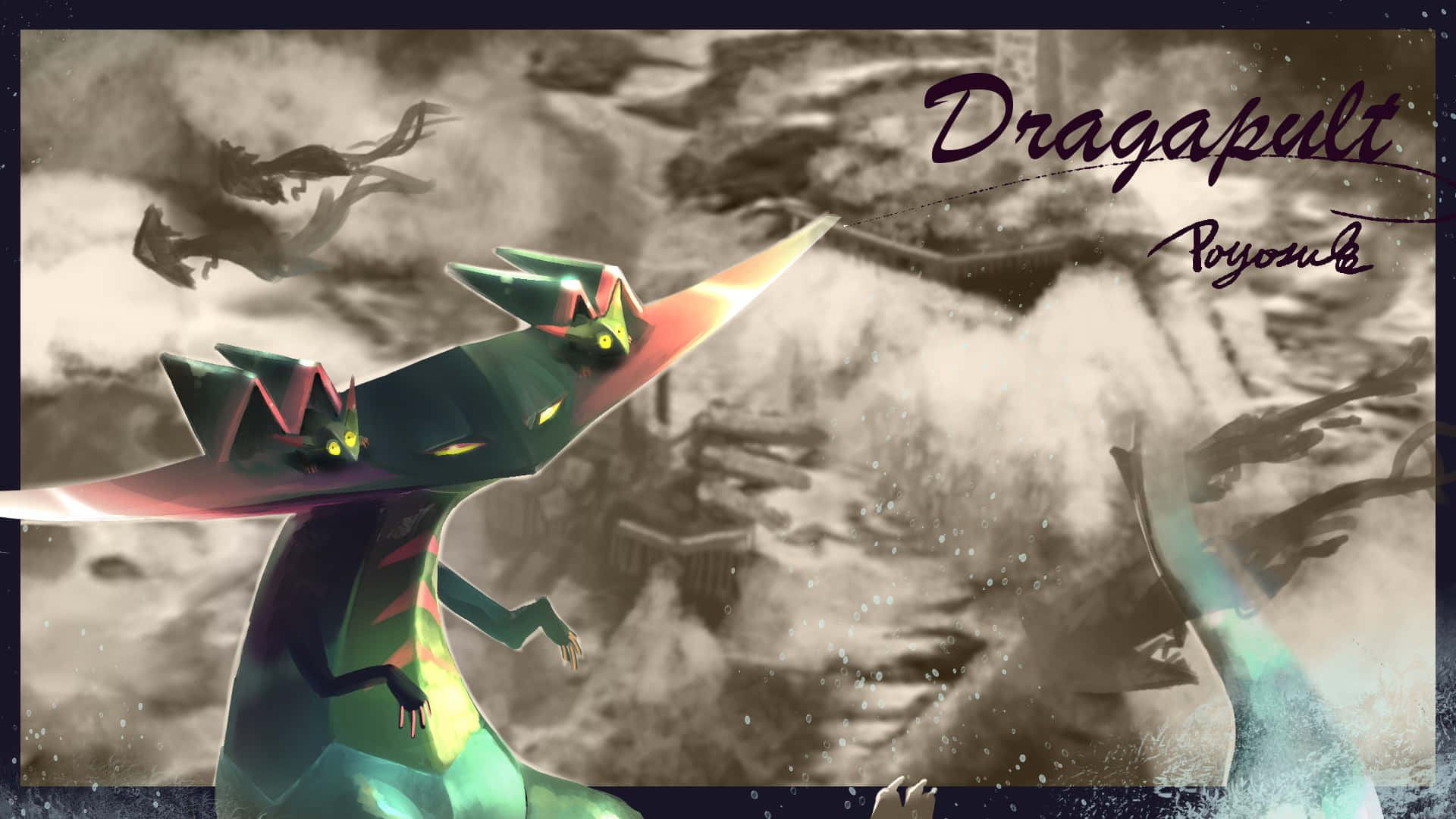 Dragapult, green dragon, glowing eyes, Full HD Desktop Wallpaper