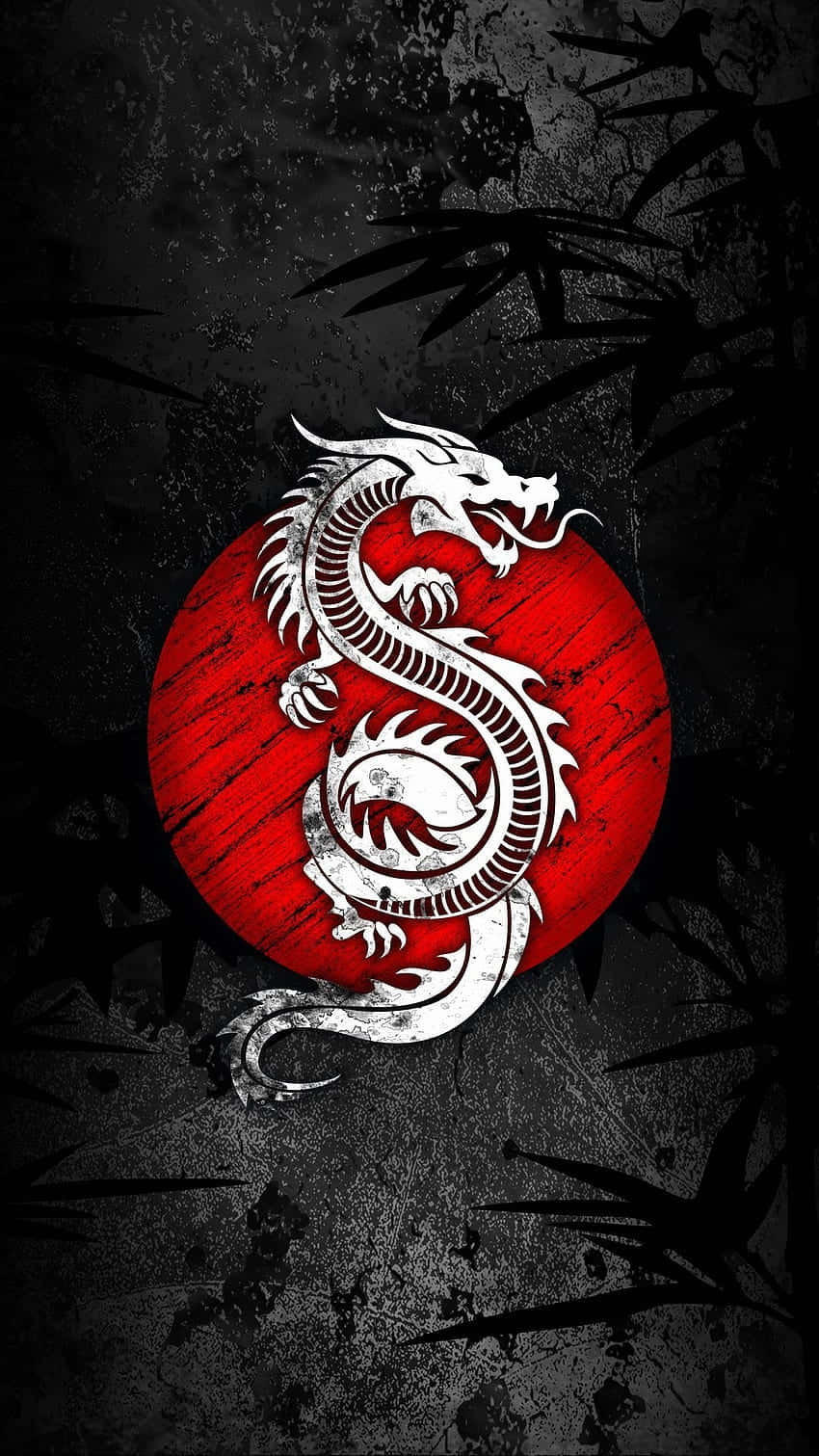 red and white dragon emblem, white dragon, textured red circle, HD Phone Wallpaper
