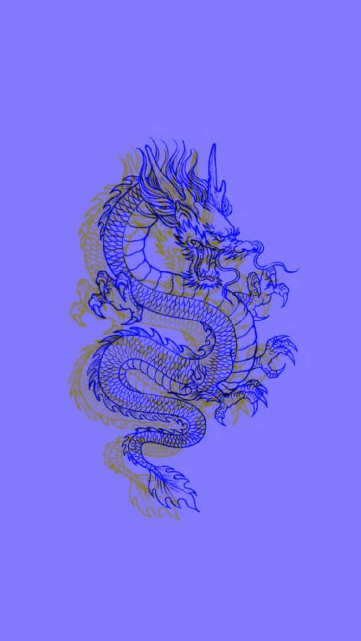 blue dragon, blue and gold dragon, lavender background, HD Phone Wallpaper