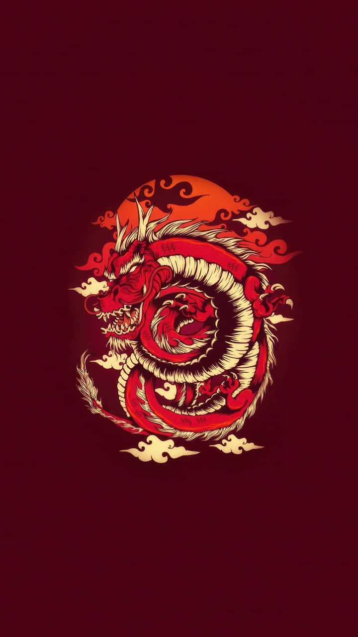 red dragon, sun, deep maroon background, HD Phone Wallpaper