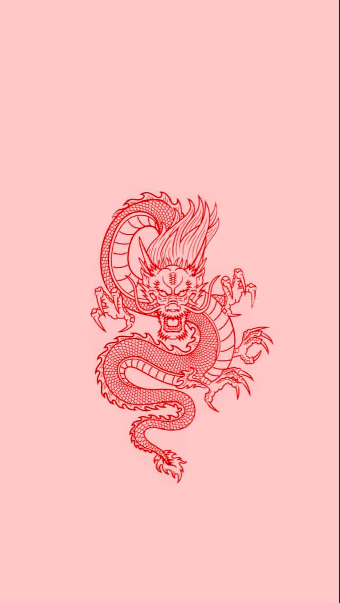 red dragon, line-art, pink background, SD Phone Wallpaper