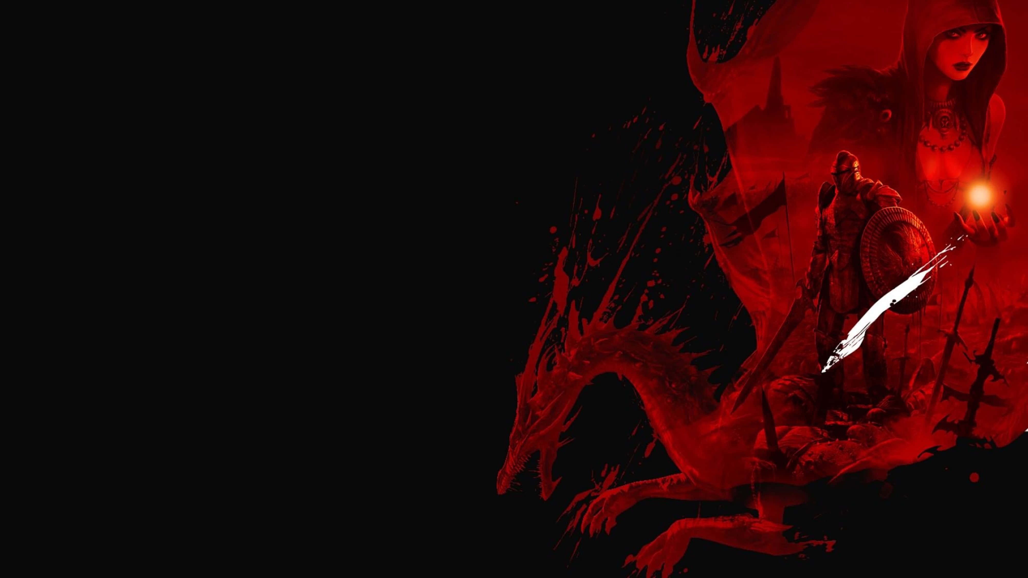 Dragon Age 4K, red dragon, sword, 4K Desktop Wallpaper