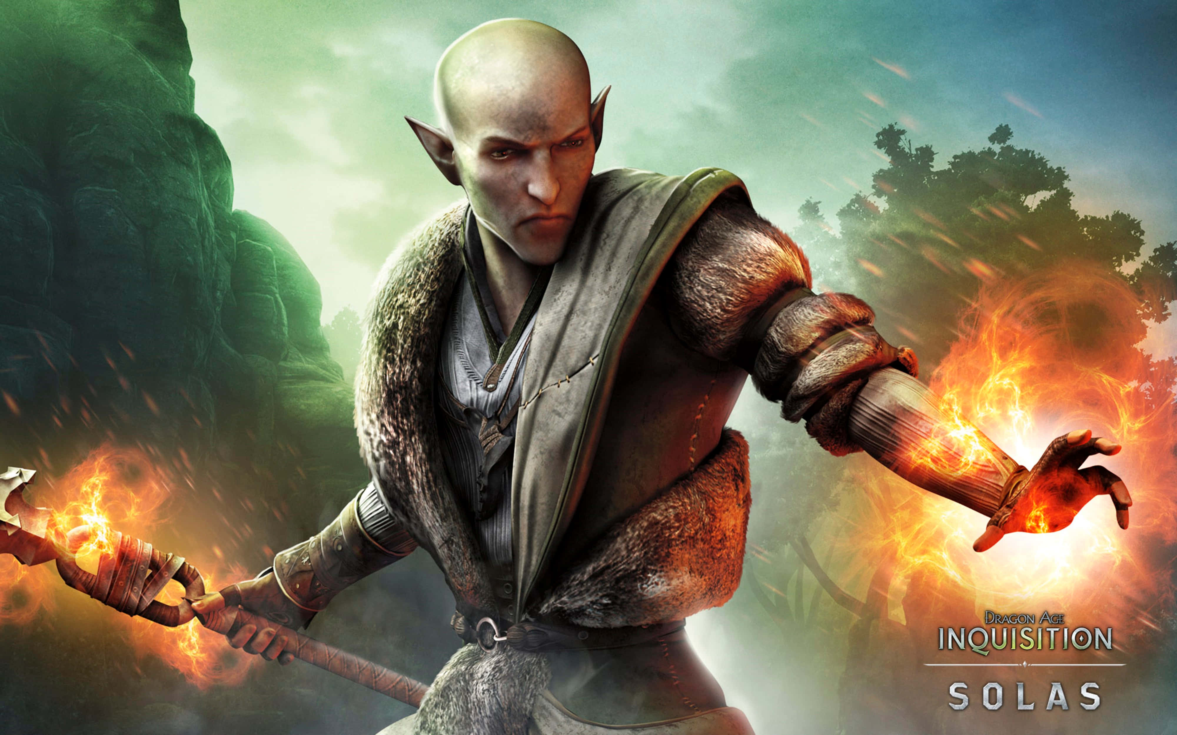 Dragon Age, bald elf mage, pointed ears, 4K Desktop Wallpaper