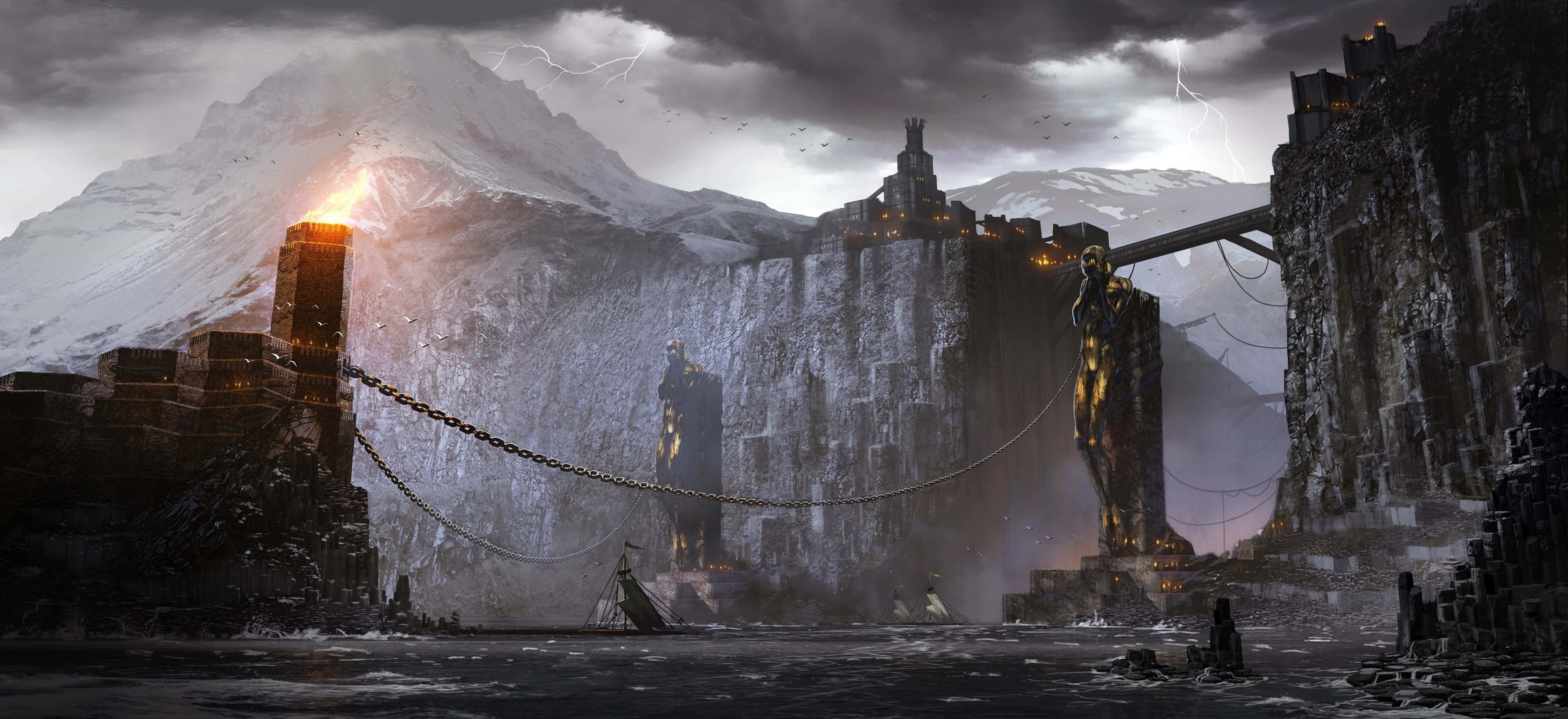 Dragon Age 4K, dark fantasy fortress, cliffside, 4K Desktop Wallpaper