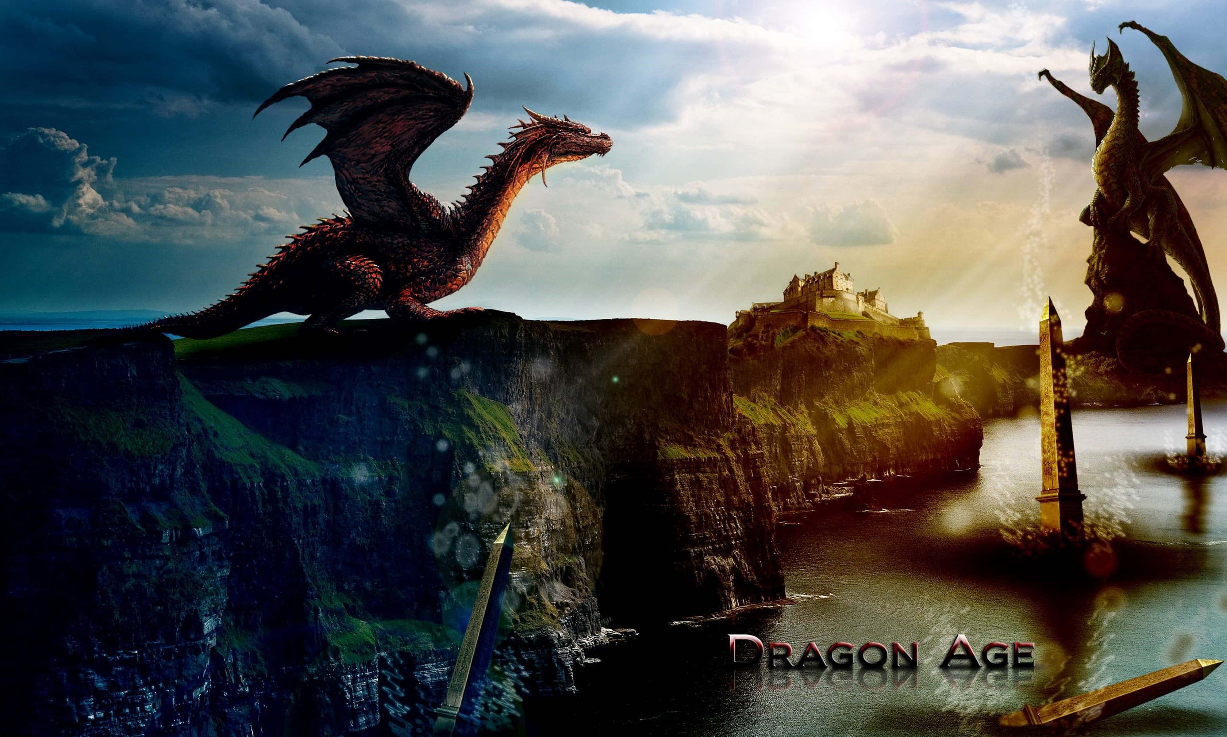Dragon Age 4K, dragons, cliffs, 4K Desktop Wallpaper