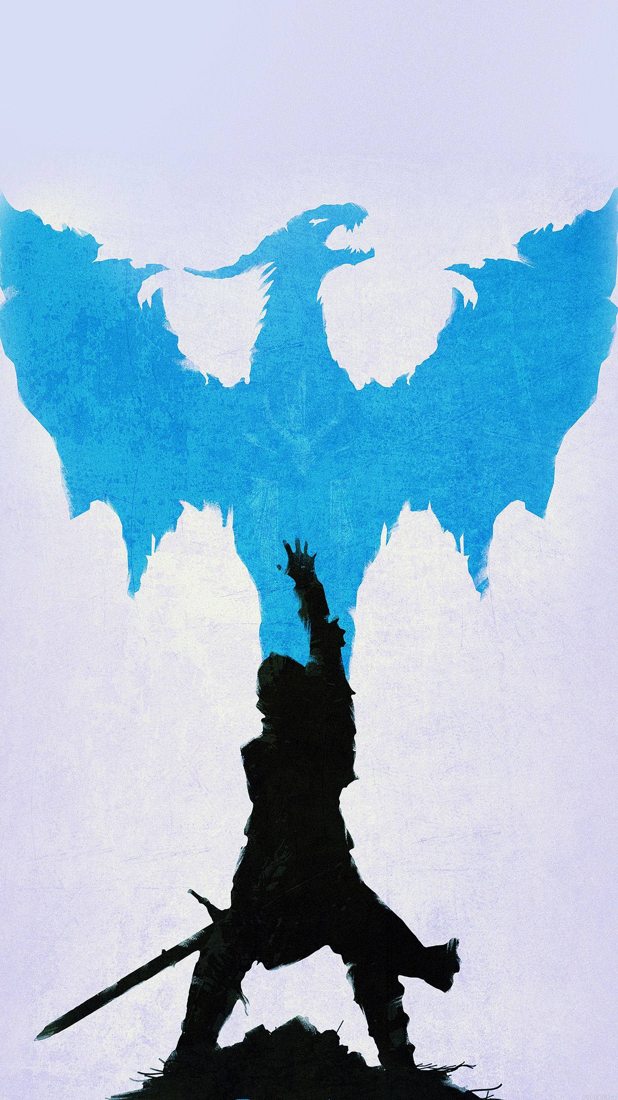 Dragon Age Inquisition, blue dragon, warrior silhouette, Full HD Phone Wallpaper