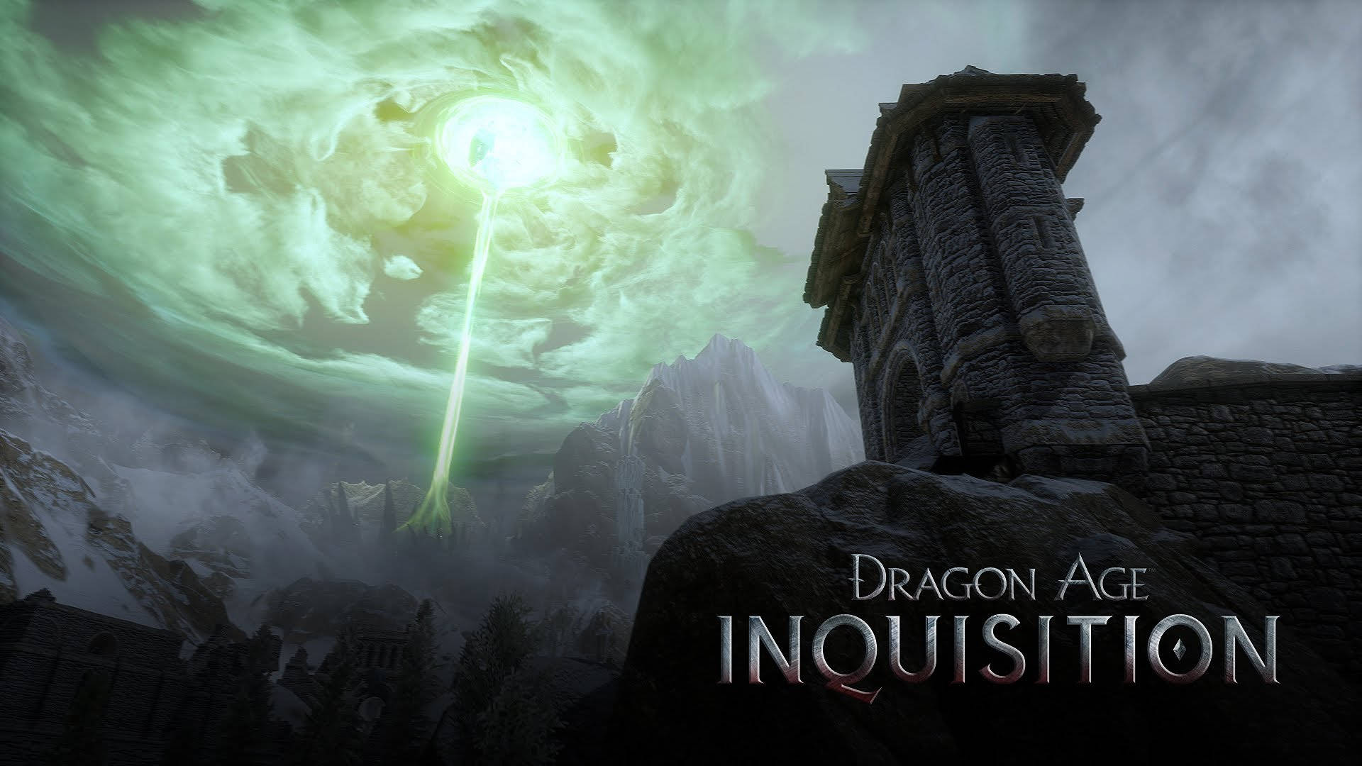 Dragon Age Inquisition, glowing green light, stormy sky, Full HD Desktop Wallpaper