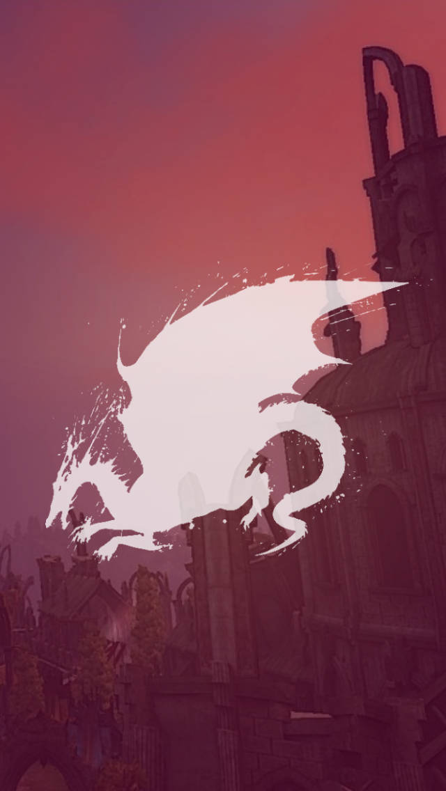 Red Dragon Age Art, white dragon silhouette, gothic ruin, SD Phone Wallpaper