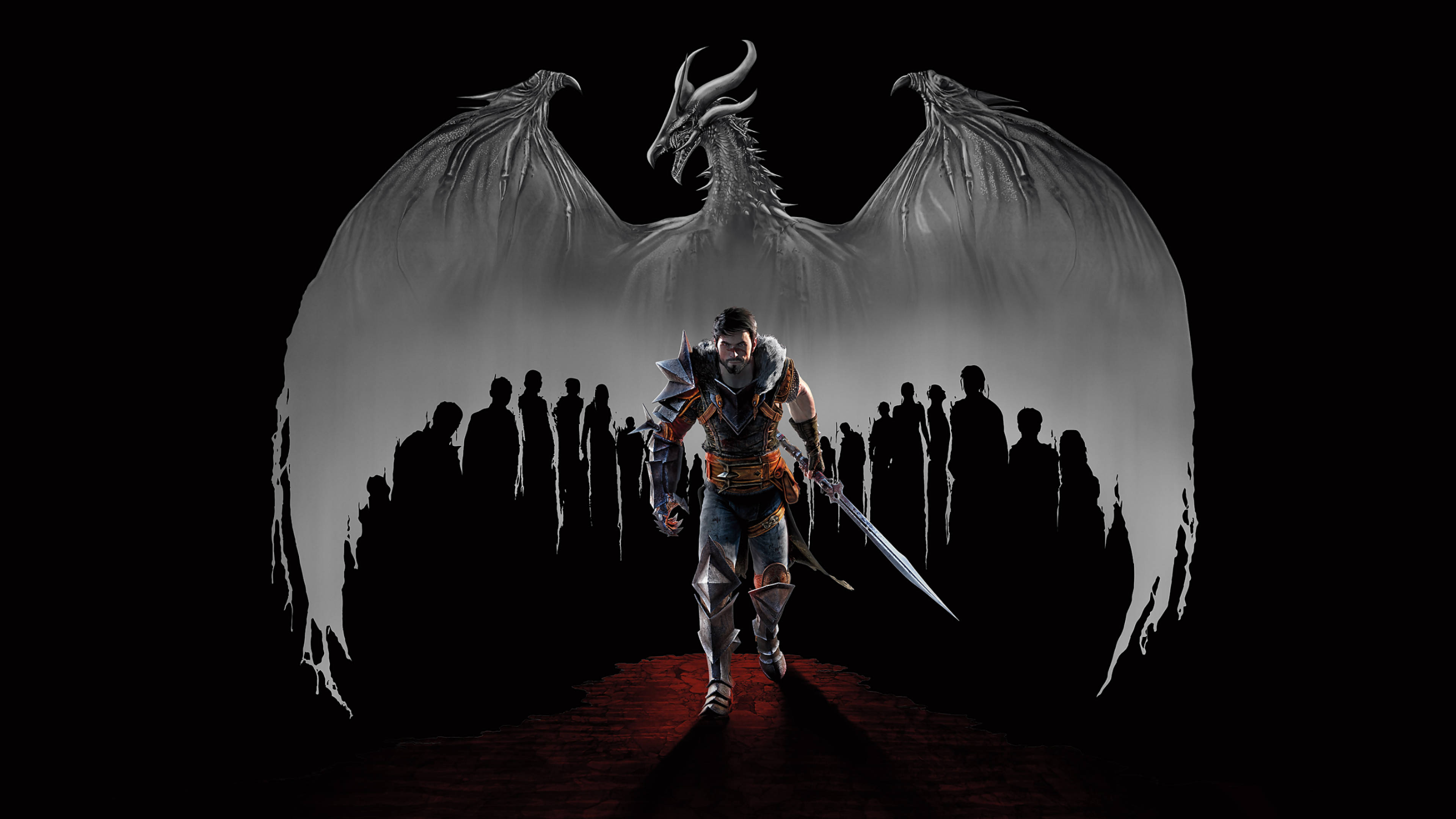 Dragon Age, dragon silhouette, warrior, 4K Desktop Wallpaper