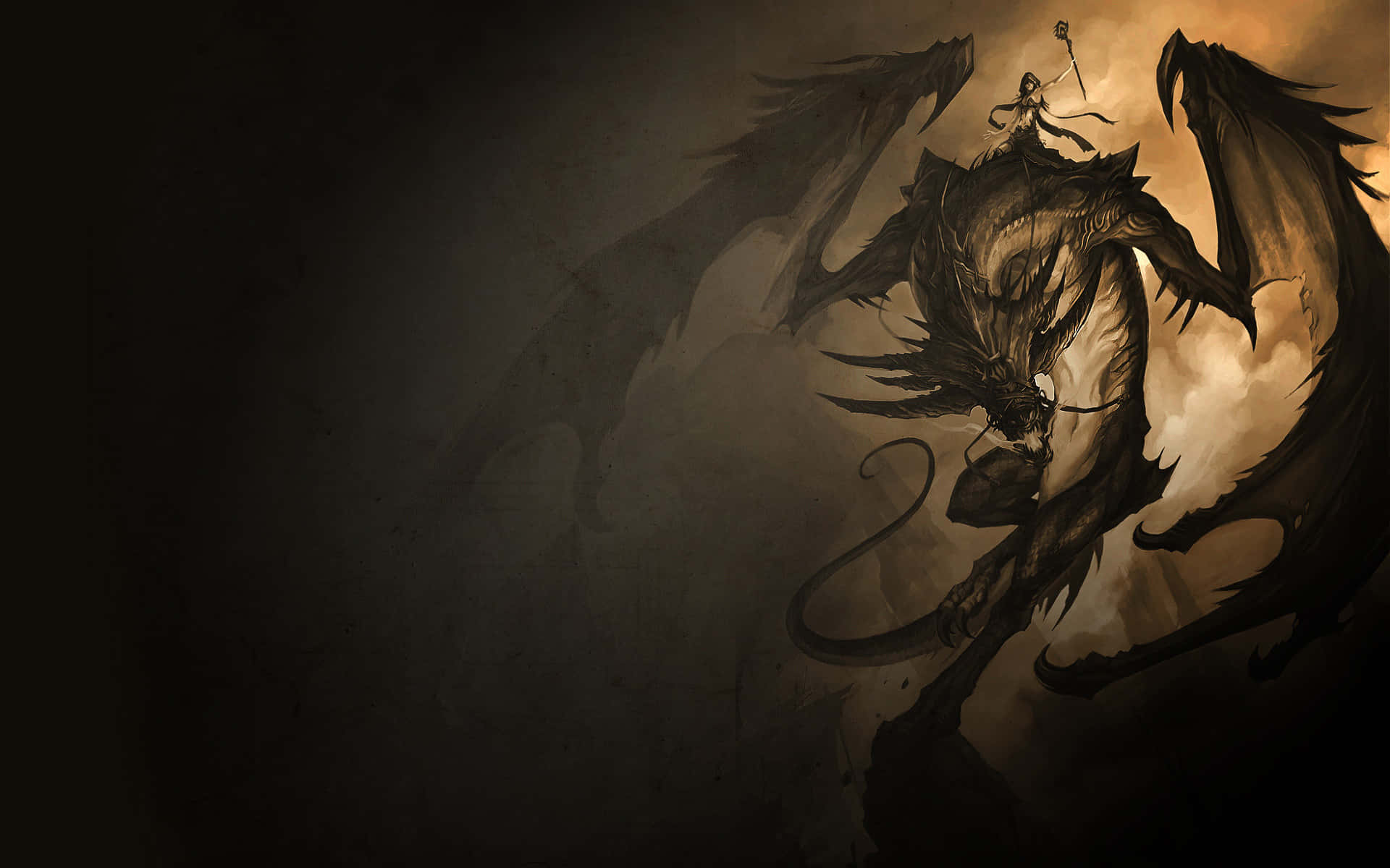 Dark Dragon, anime fantasy artwork, lone warrior, Full HD Desktop Wallpaper