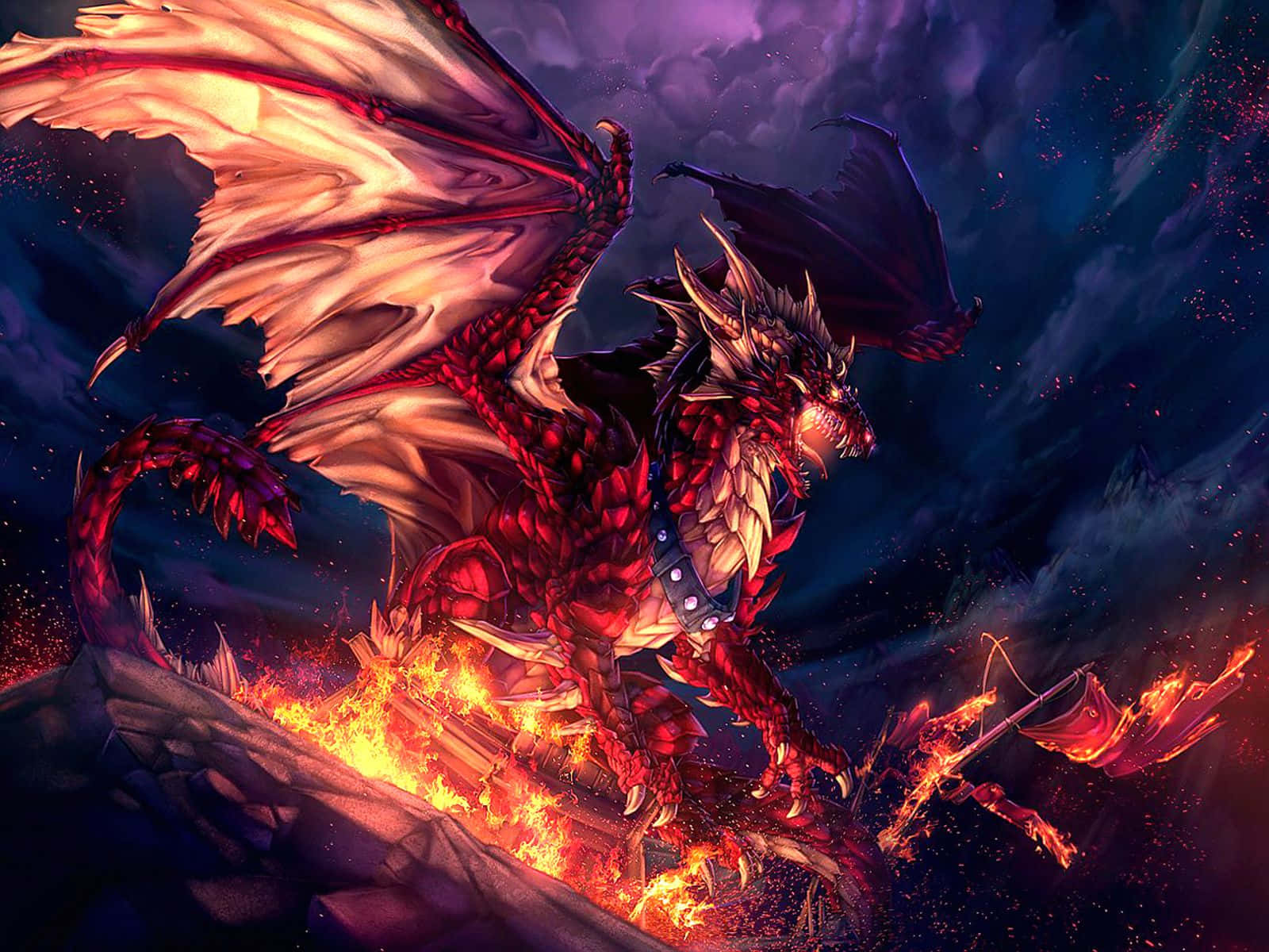 fire breathing dragon, fiery red dragon, glowing wings, HD Desktop Wallpaper