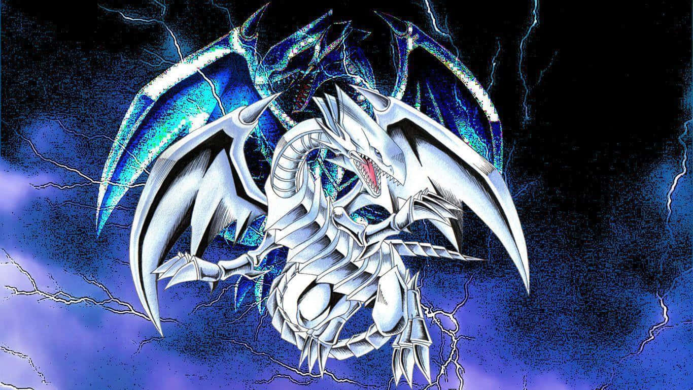 Blue Eyes White Dragon, white and blue dragon, glowing eyes, HD Desktop Wallpaper