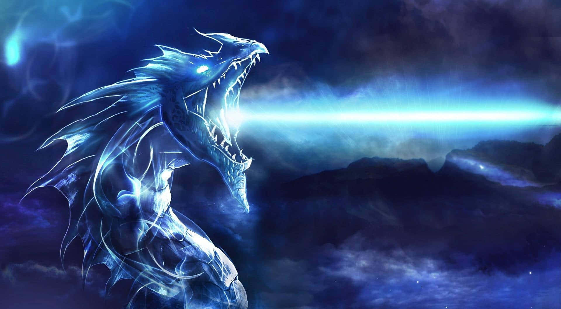 blue cold ice dragon, glowing blue dragon, energy beams, Full HD Desktop Wallpaper