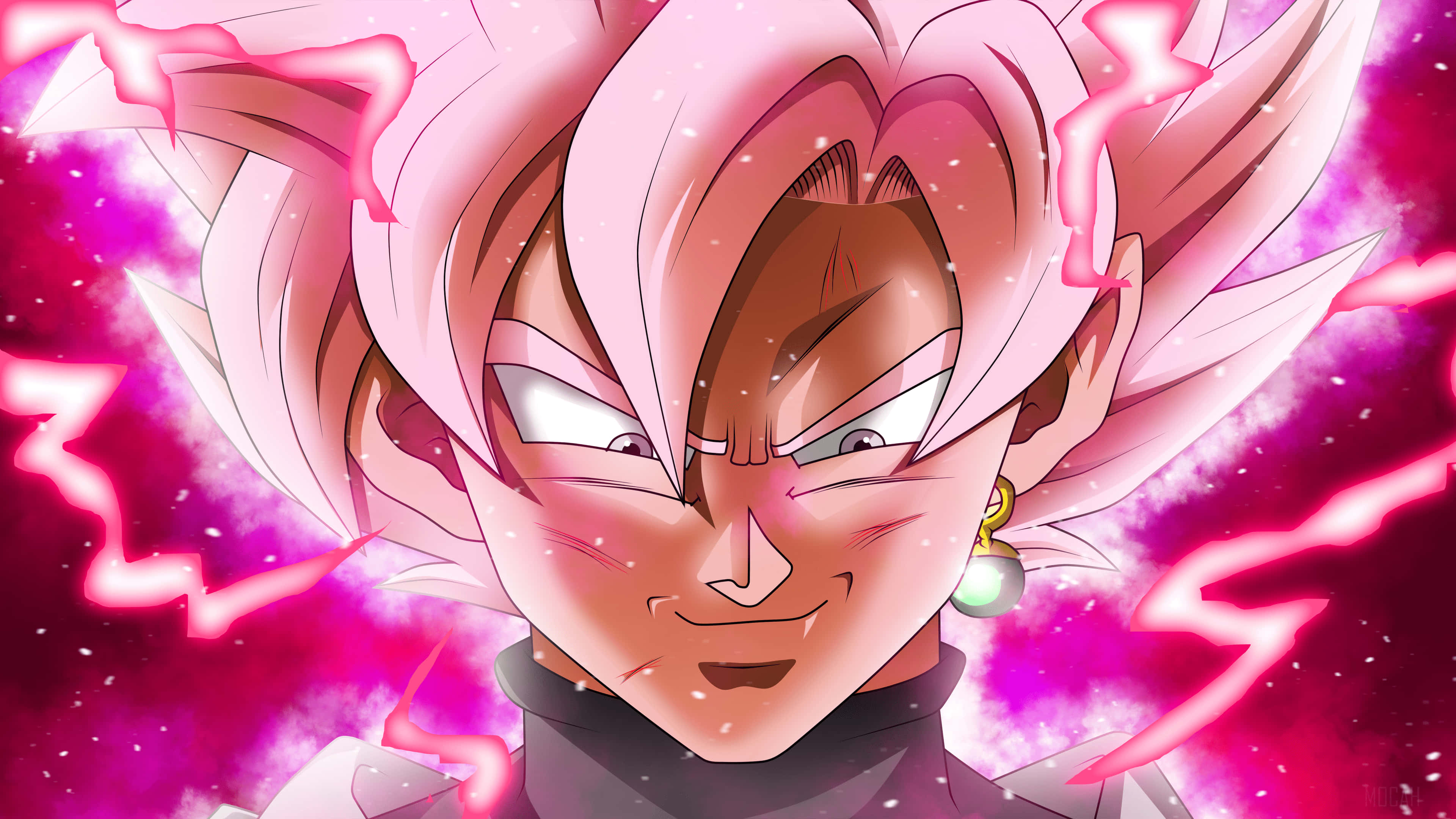 Dragon Ball Z, pink spiky hair, glowing pink energy, 4K Desktop Wallpaper