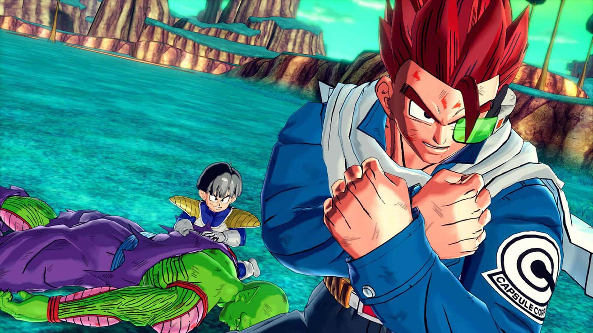 Dragon Ball Characters, red-haired anime warrior, blue jacket, Full HD Desktop Wallpaper