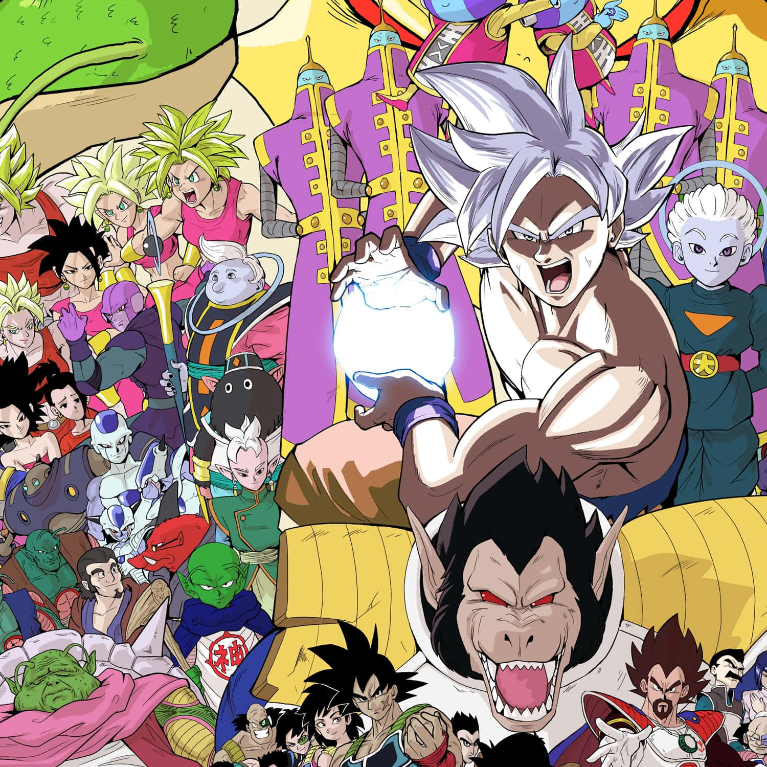 Dragon Ball characters, anime collage, battle poses, HD Desktop Wallpaper