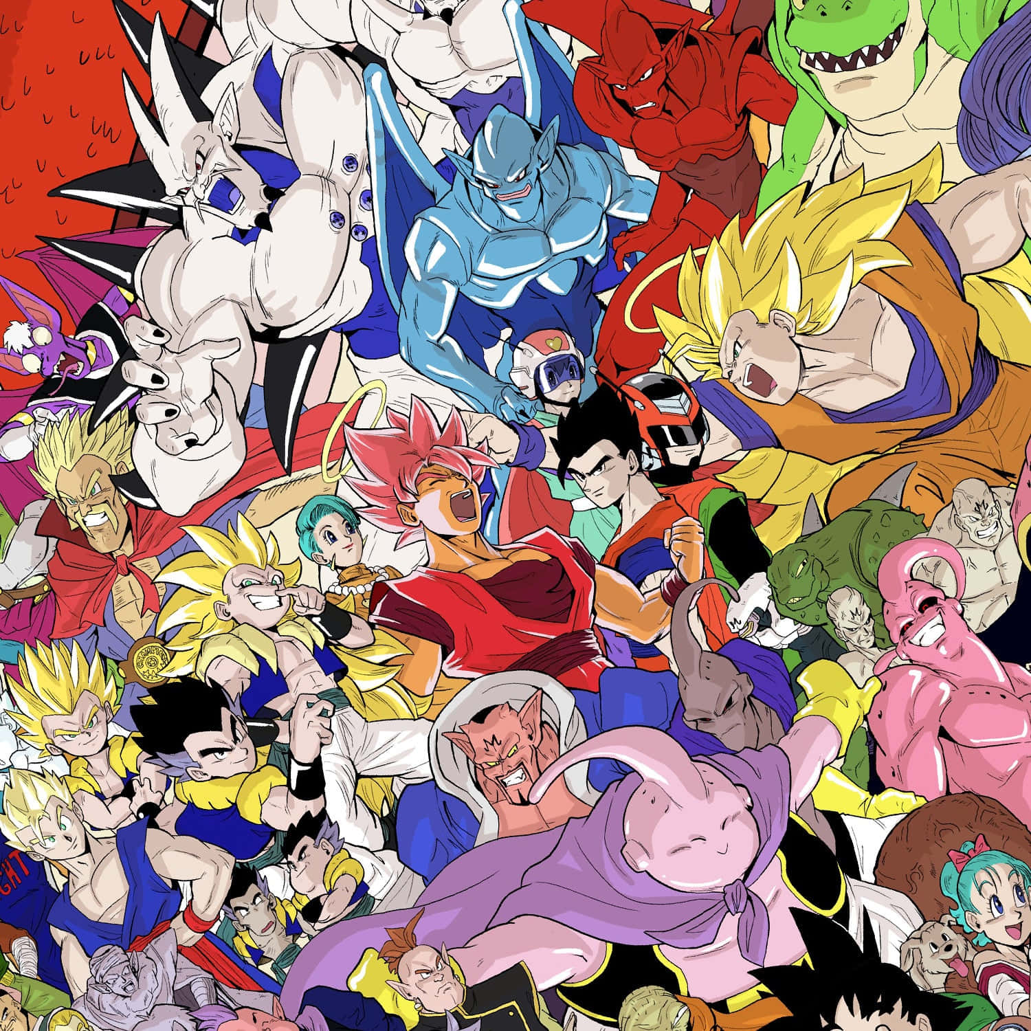 Dragon Ball Characters, anime collage, dynamic poses, HD Desktop Wallpaper