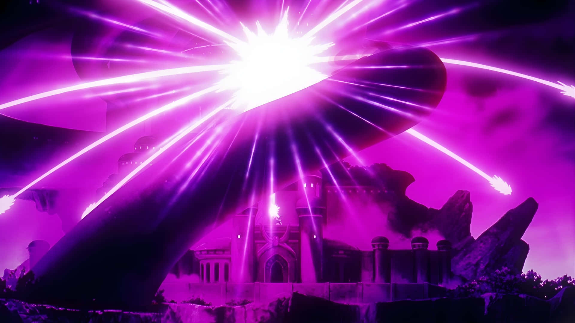 Dragon Ball Daima, purple energy blast, dark spaceship, Full HD Desktop Wallpaper
