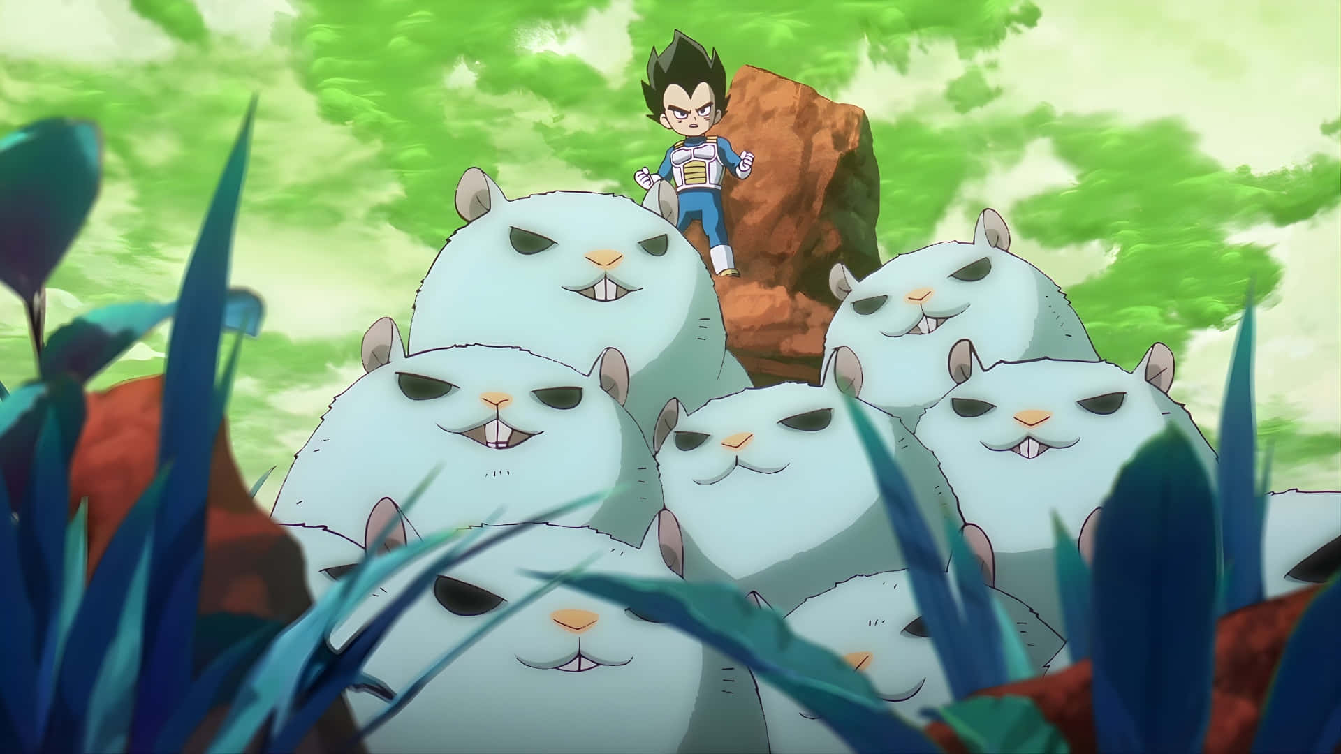 Dragon Ball Daima, anime boy, large white furry creatures, Full HD Desktop Wallpaper