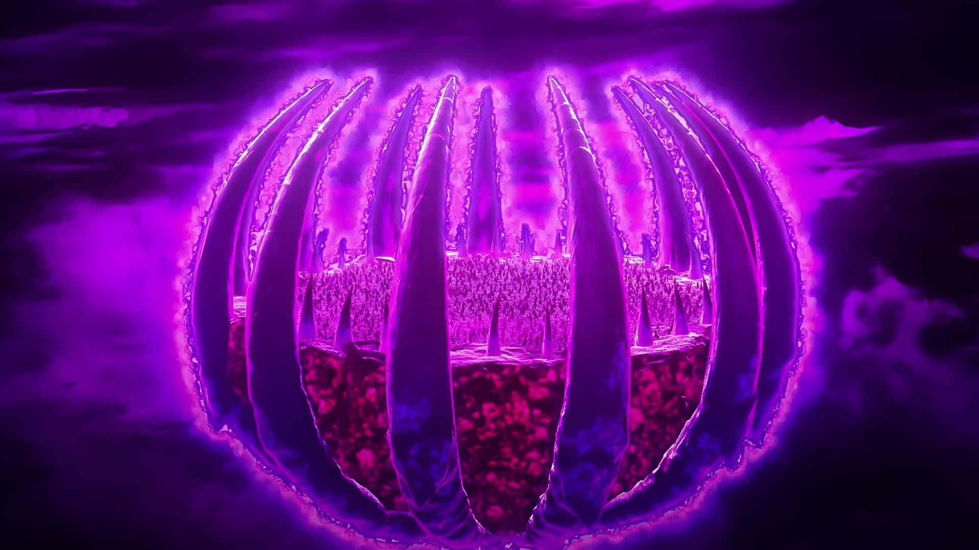 Dragon Ball Daima, dark energy sphere, glowing purple spherical cage, Full HD Desktop Wallpaper