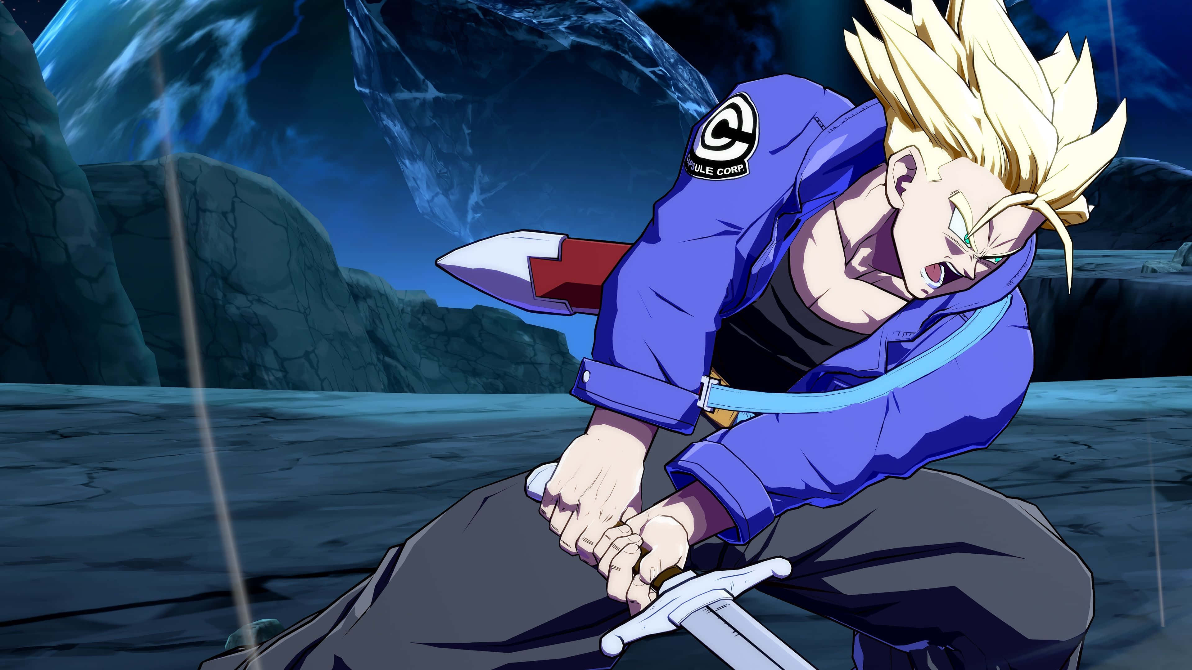 Dragon Ball Fighterz, spiky-haired anime warrior, blue jacket, 4K Desktop Wallpaper