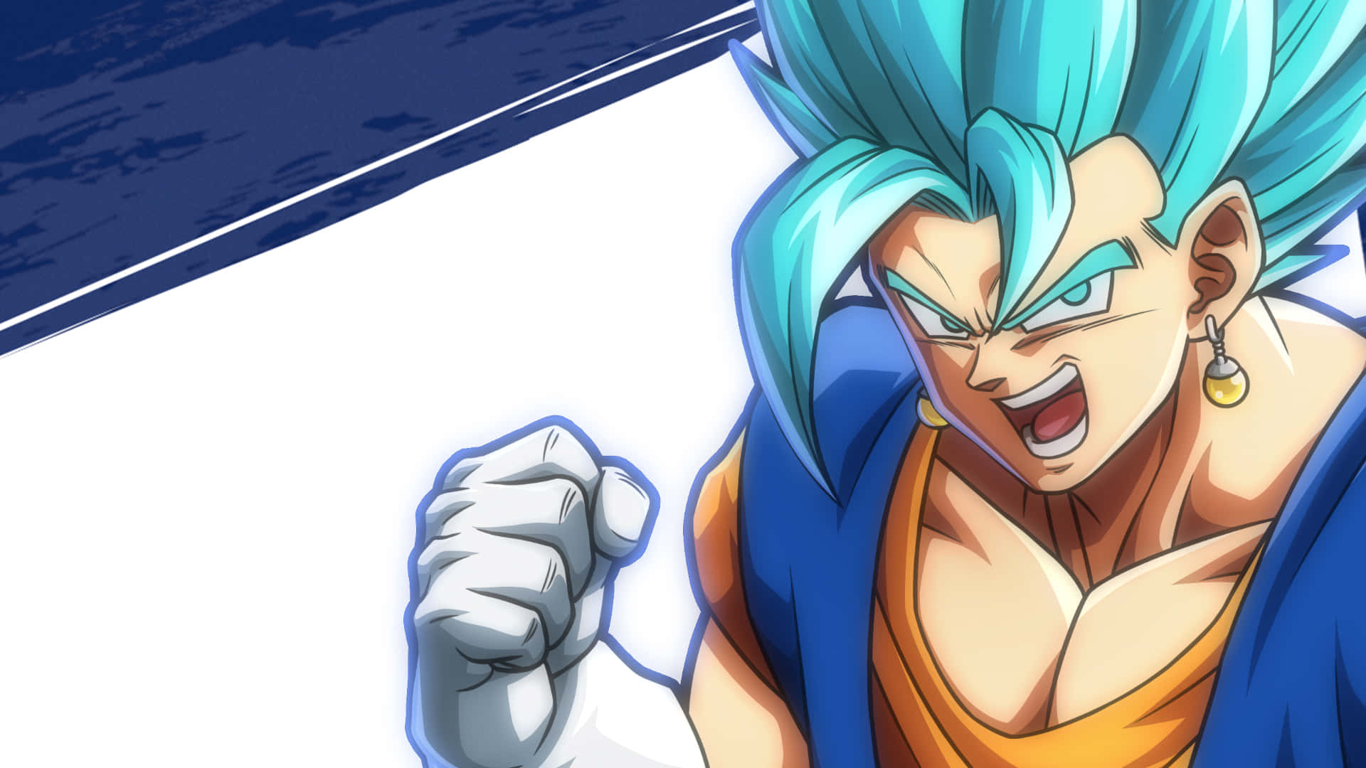 Dragon Ball Fighterz, blue-haired anime warrior, stark white and blue background, Full HD Desktop Wallpaper