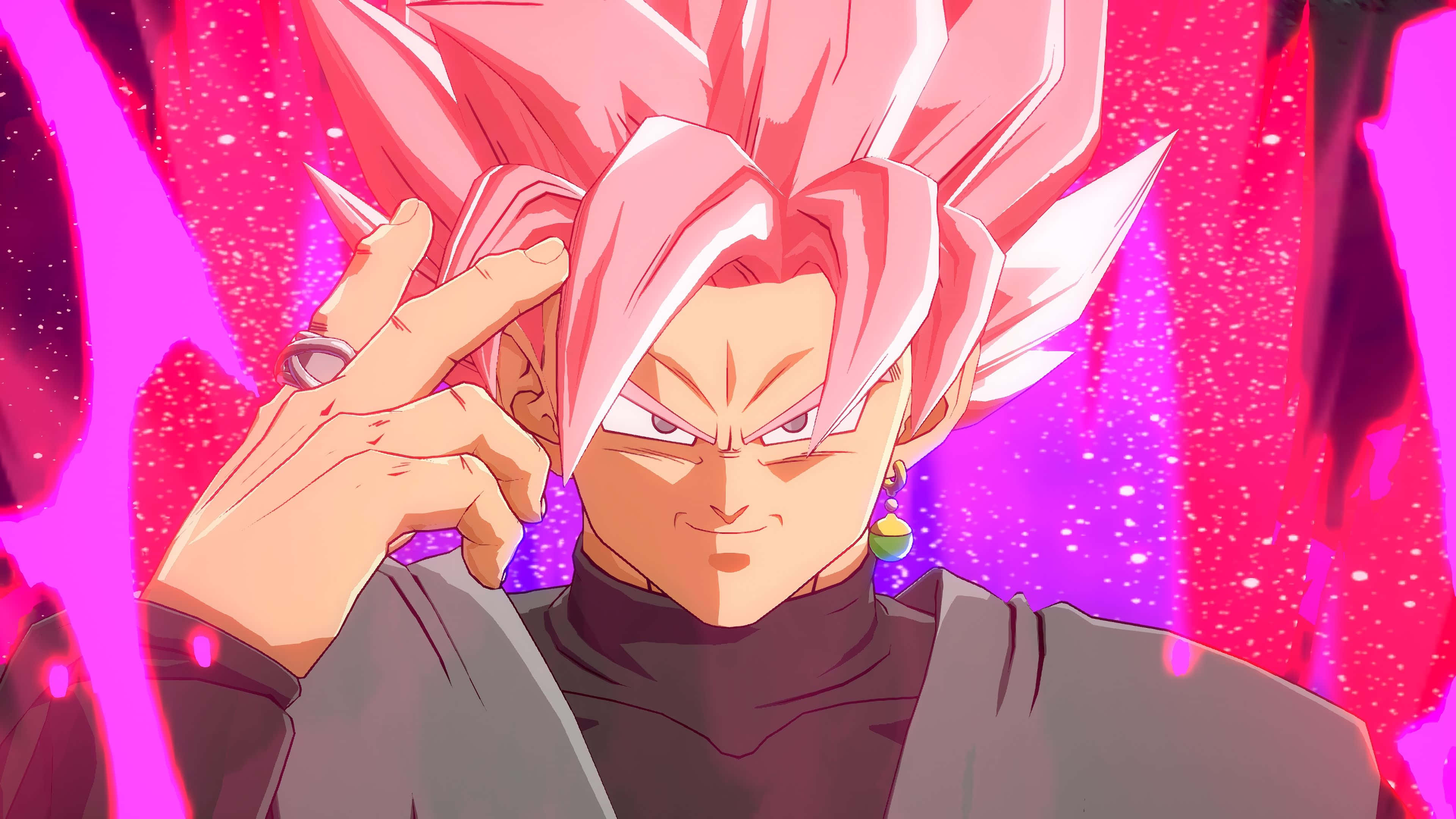 Dragon Ball Fighterz, spiky pink hair, intense gaze, 4K Desktop Wallpaper