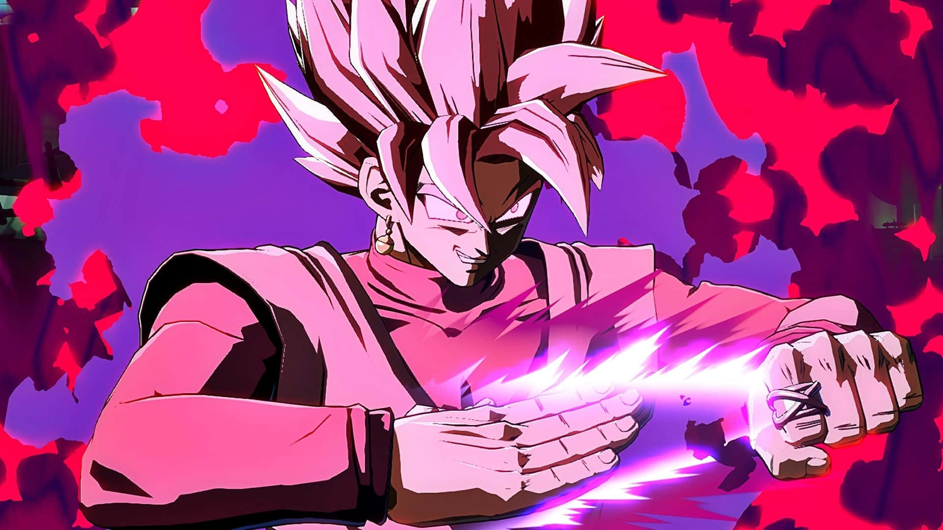 Dragon Ball FighterZ, pink-haired anime warrior, glowing purple energy, Full HD Desktop Wallpaper