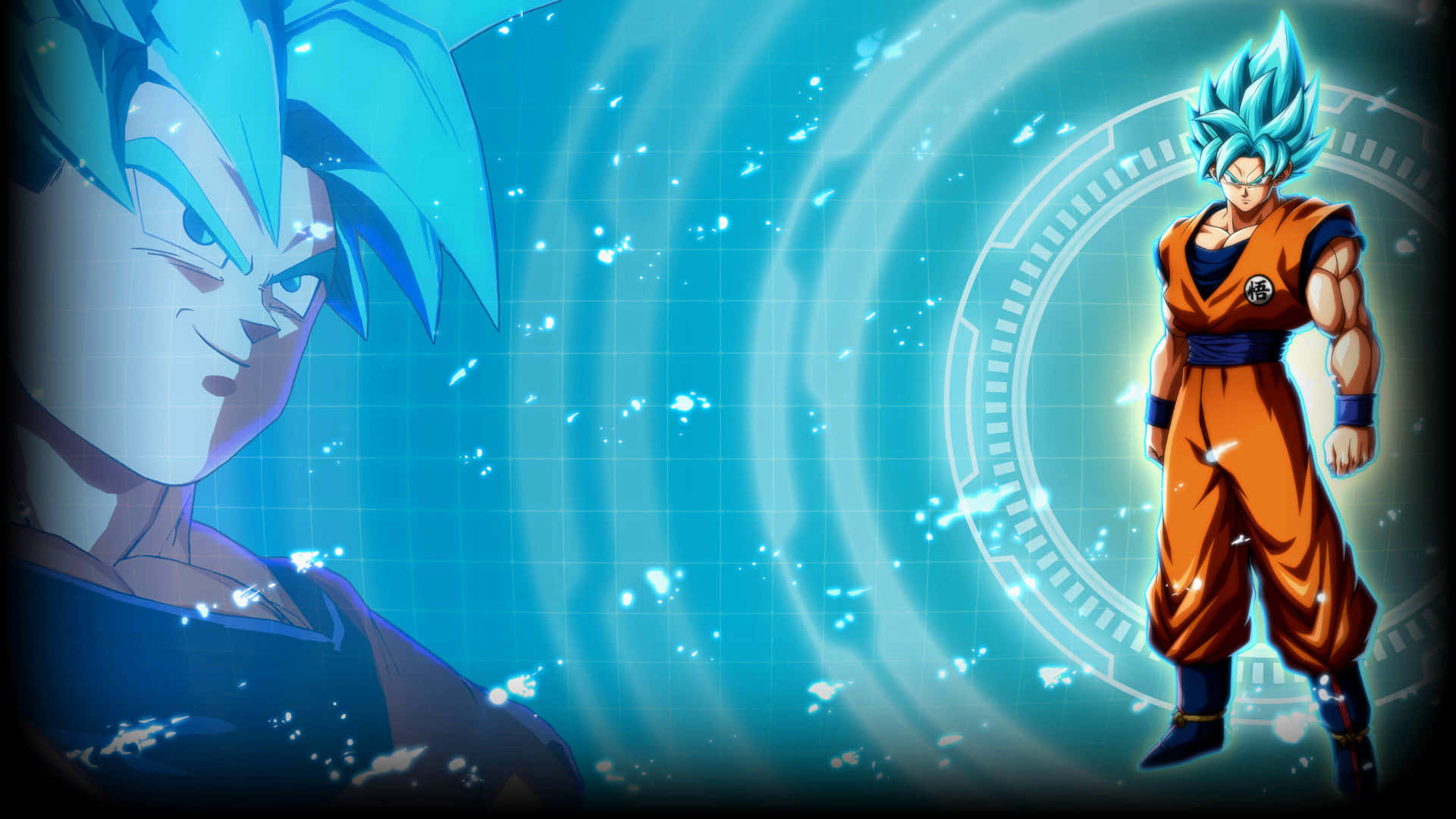 Dragon Ball Fighterz, blue-haired Saiyan warriors, orange gi, Full HD Desktop Wallpaper